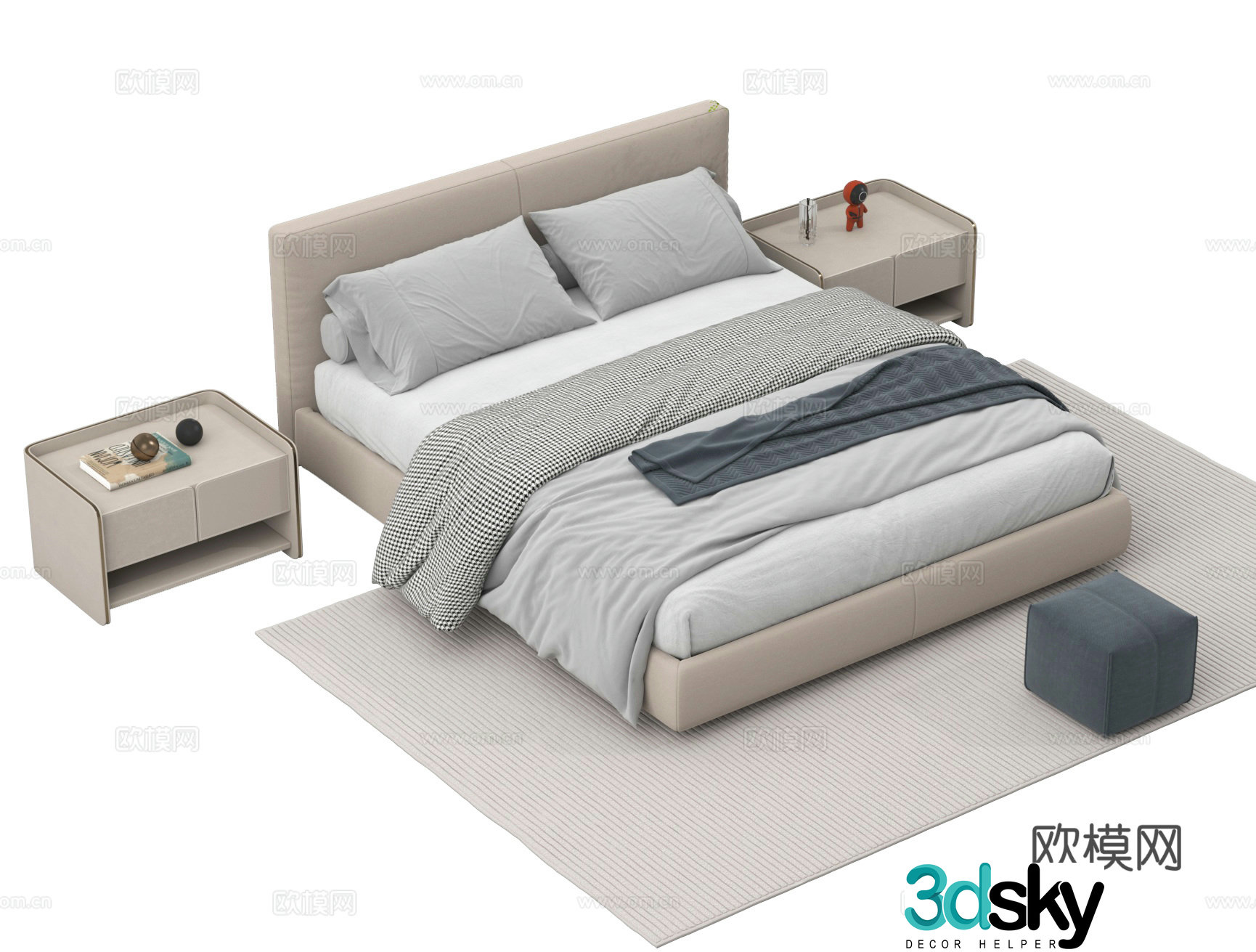 Double bed nightstand 3d model
