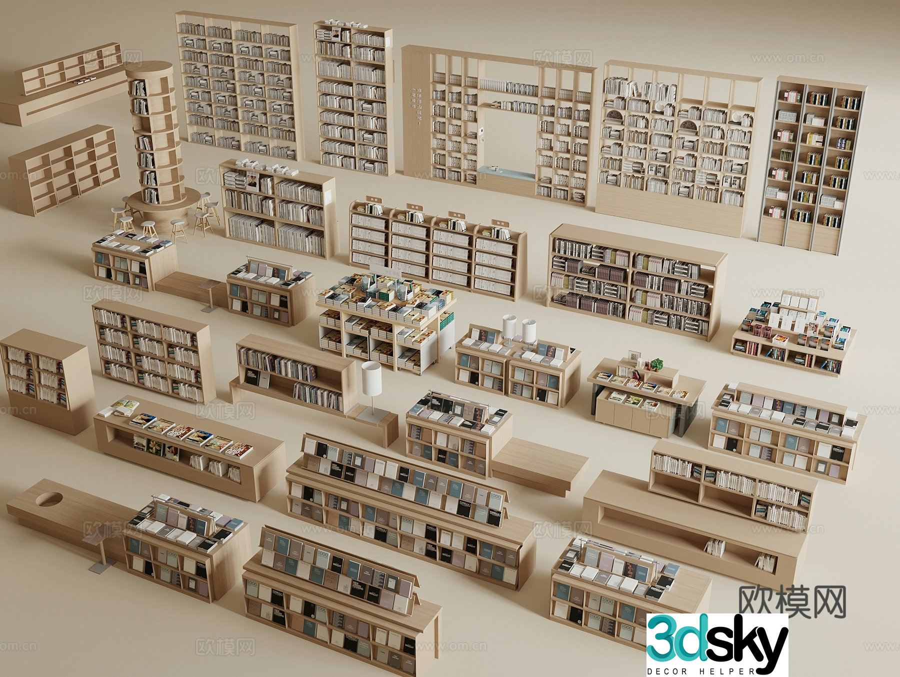 Modern bookcase Modern library bookcase Bookshelf Books 3d model
