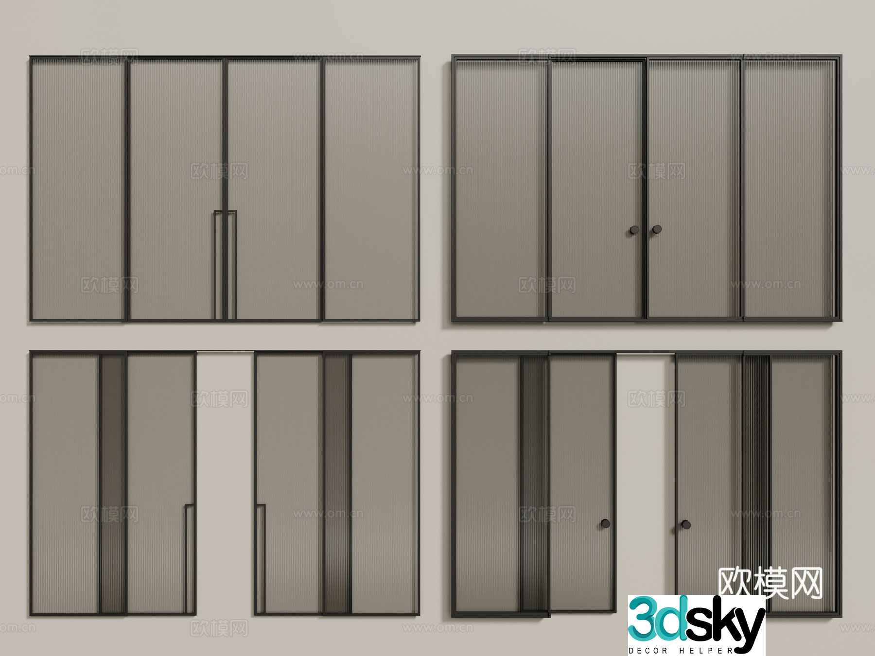Modern glass sliding door Changhong glass door Glass sliding door 3D model