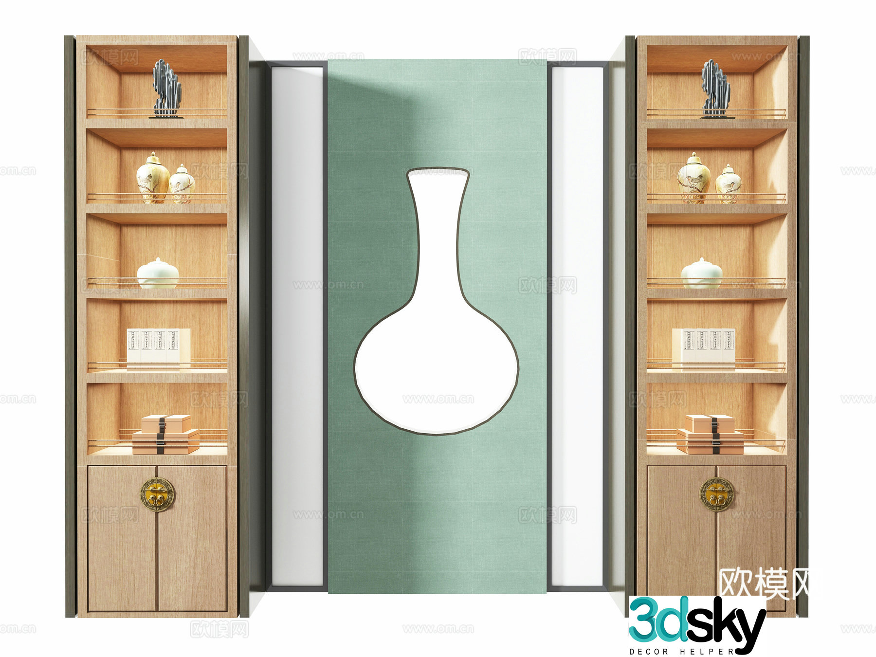 New Chinese style bookcase background wall 3d model