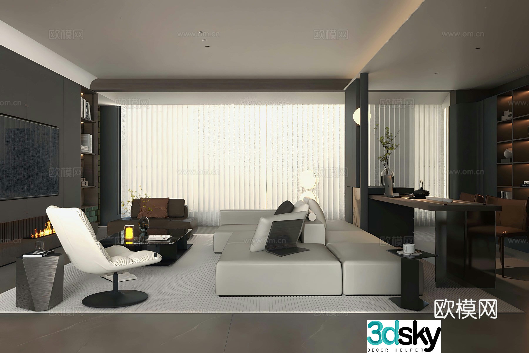 Modern Italian home living room Light luxury Italian living room Black and white gray living room High-end gray living room 3D model