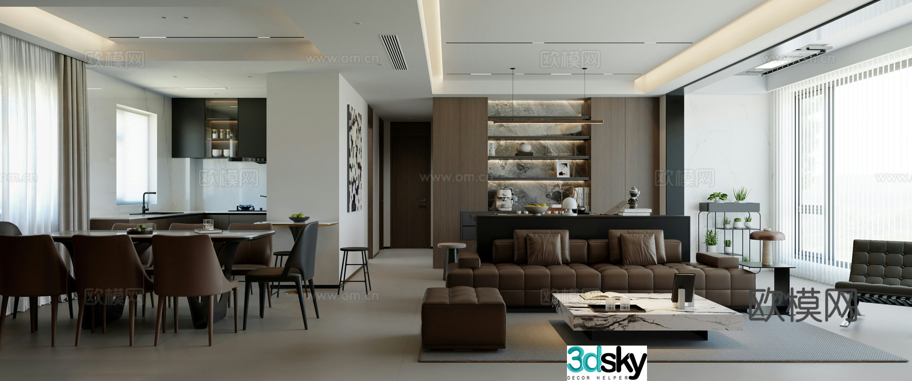 Italian light luxury living restaurant 3D model