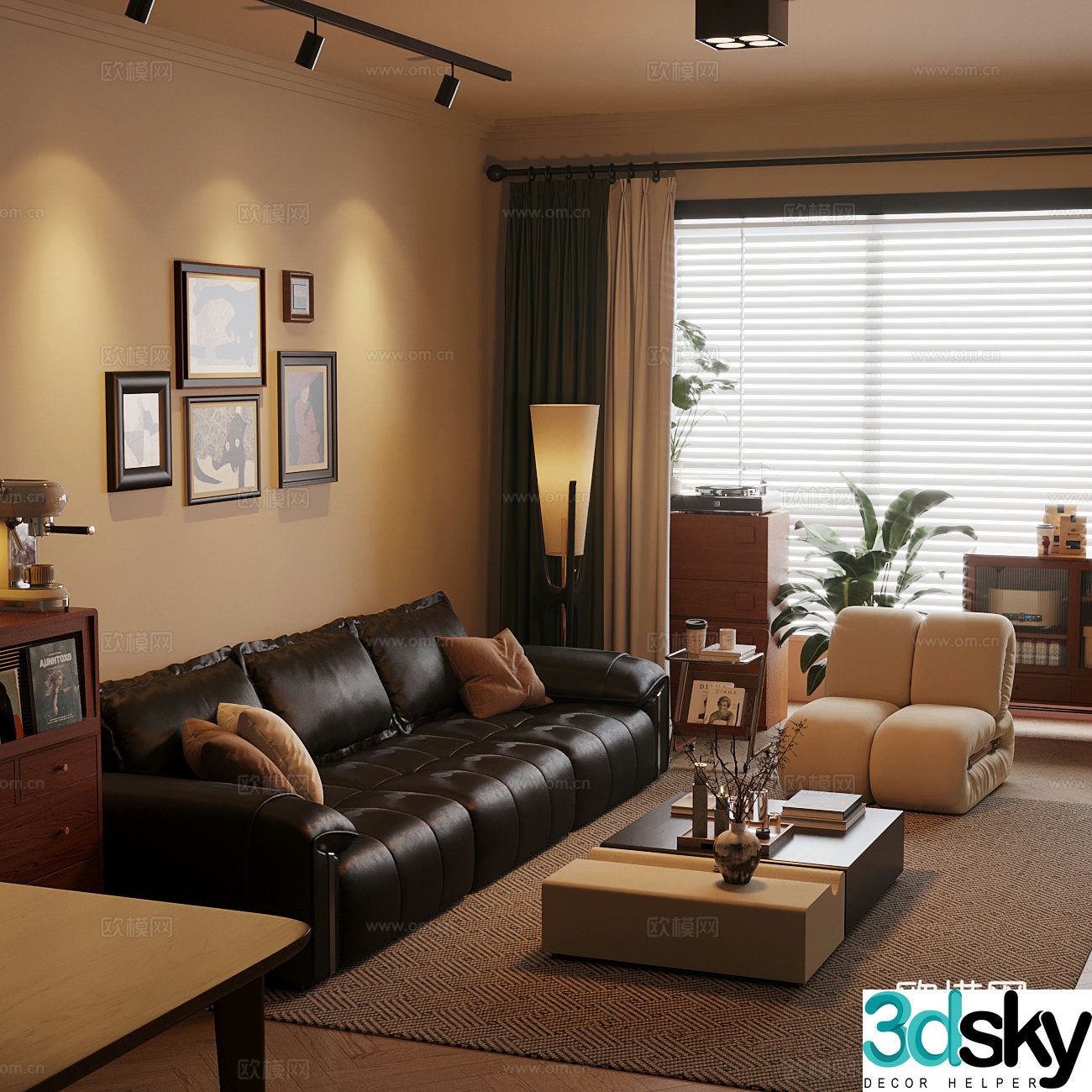 Middle style living room sofa coffee table 3d model