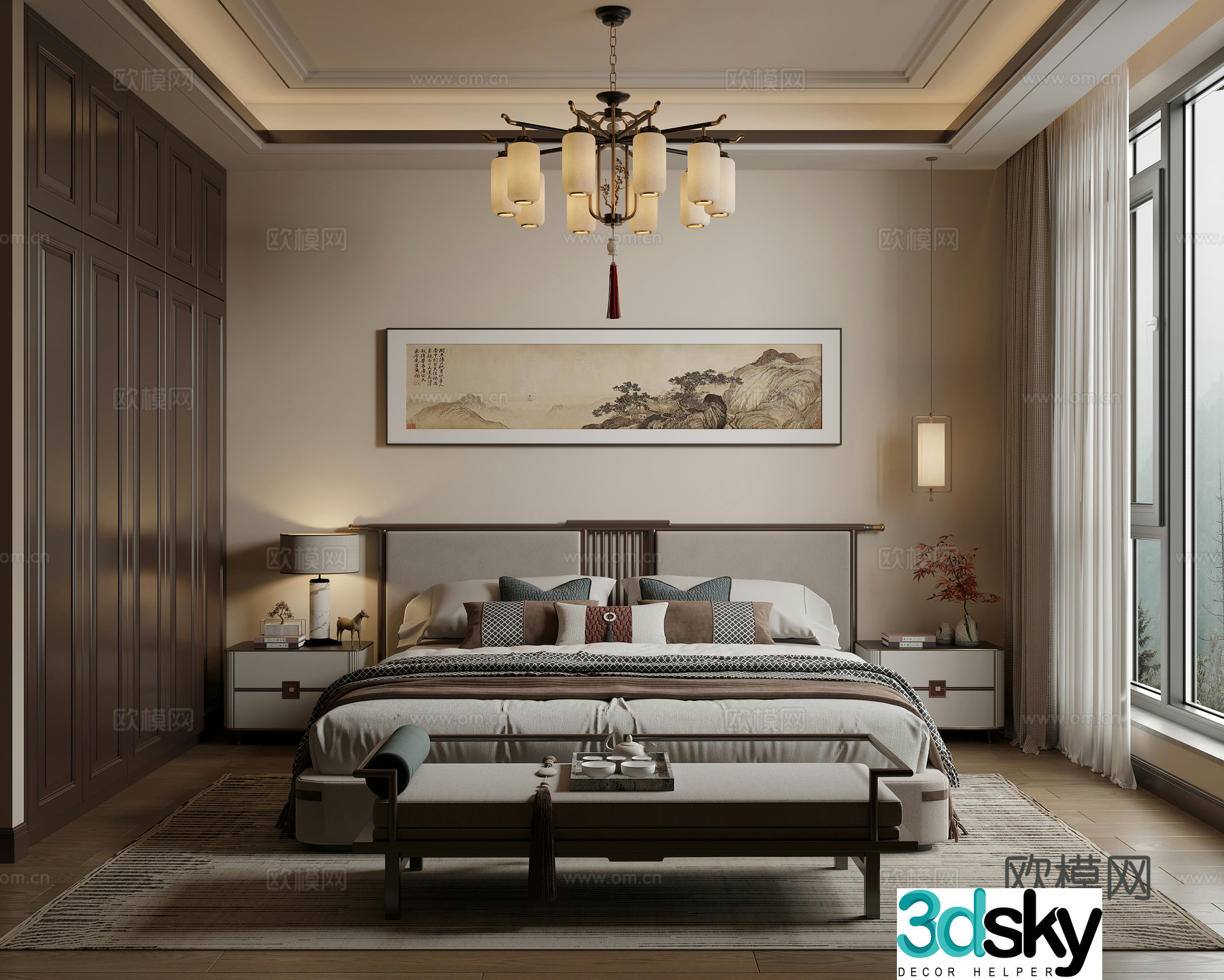 New Chinese bedroom 3D model