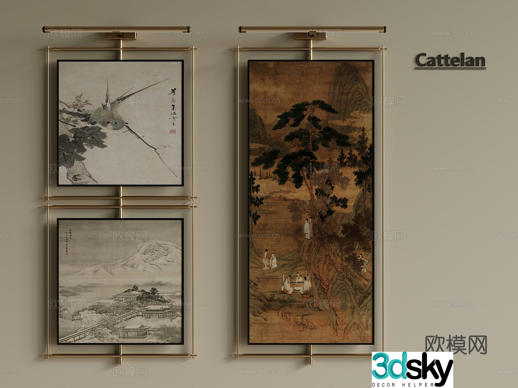 Middle-aged New Chinese Style Hanging Painting Oil Painting Decorative Painting Picture Frame Study Hanging Painting Tea Room Hanging Painting 3D Model