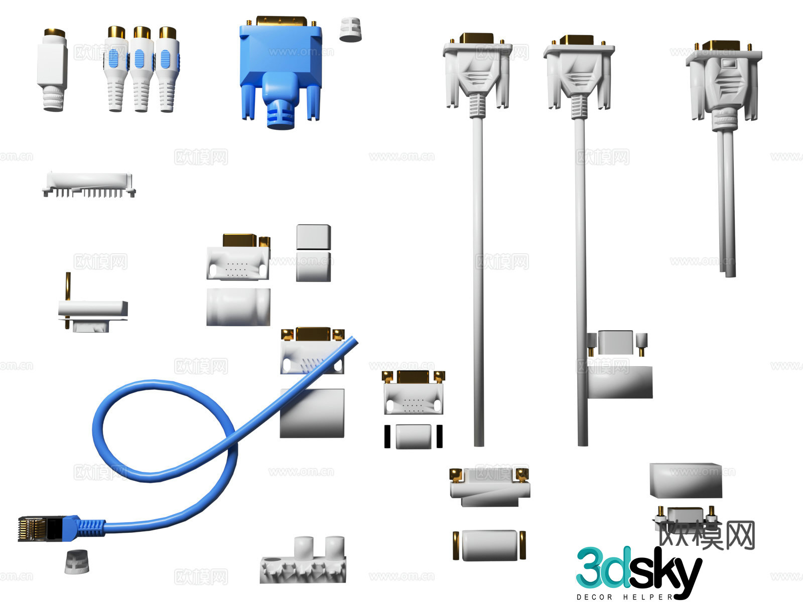 Various interfaces, interface collection, computer interface, network interface, wire interface, audio interface 3D model