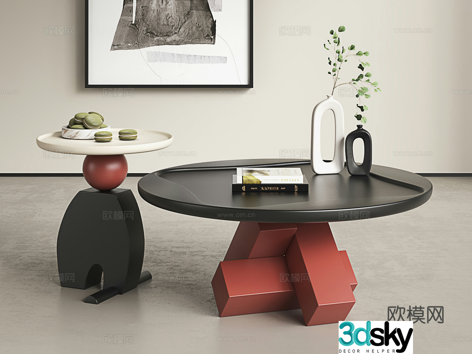 Italian round coffee table combination Dopamine coffee table combination Light luxury coffee table combination Minimalist coffee table combination 3D model