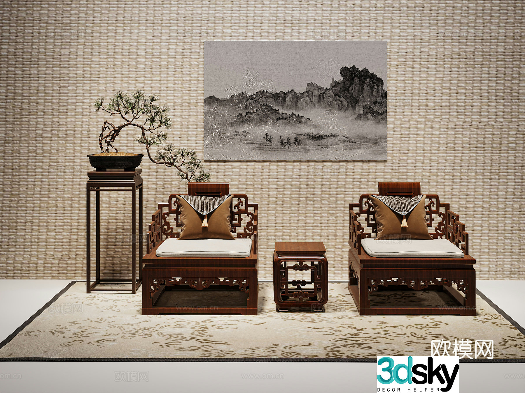 New Chinese single chair Chinese solid wood chair leisure chair Chinese office chair 3d model