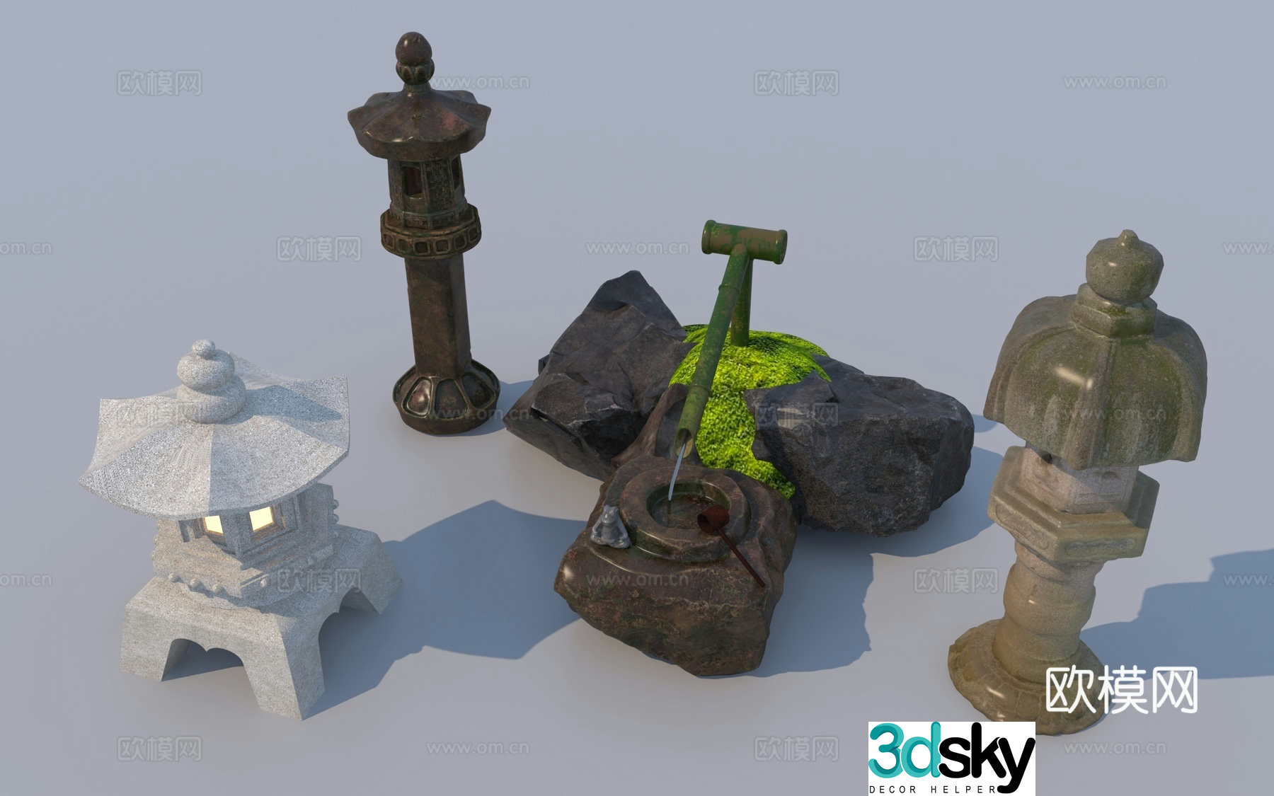 Chinese garden stone lamp water bowl stone bowl 3d model