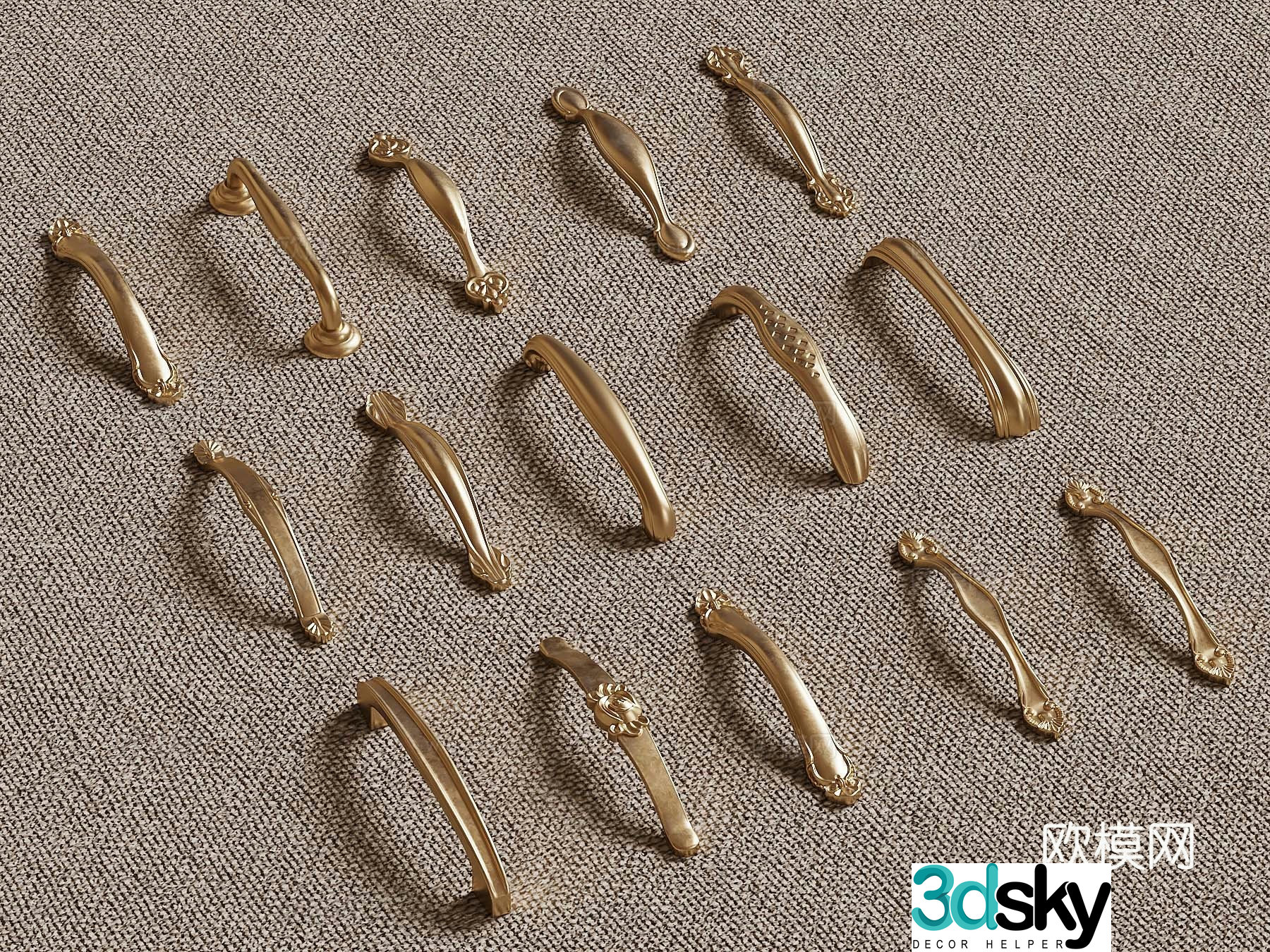 French handle cabinet door handle 3D model