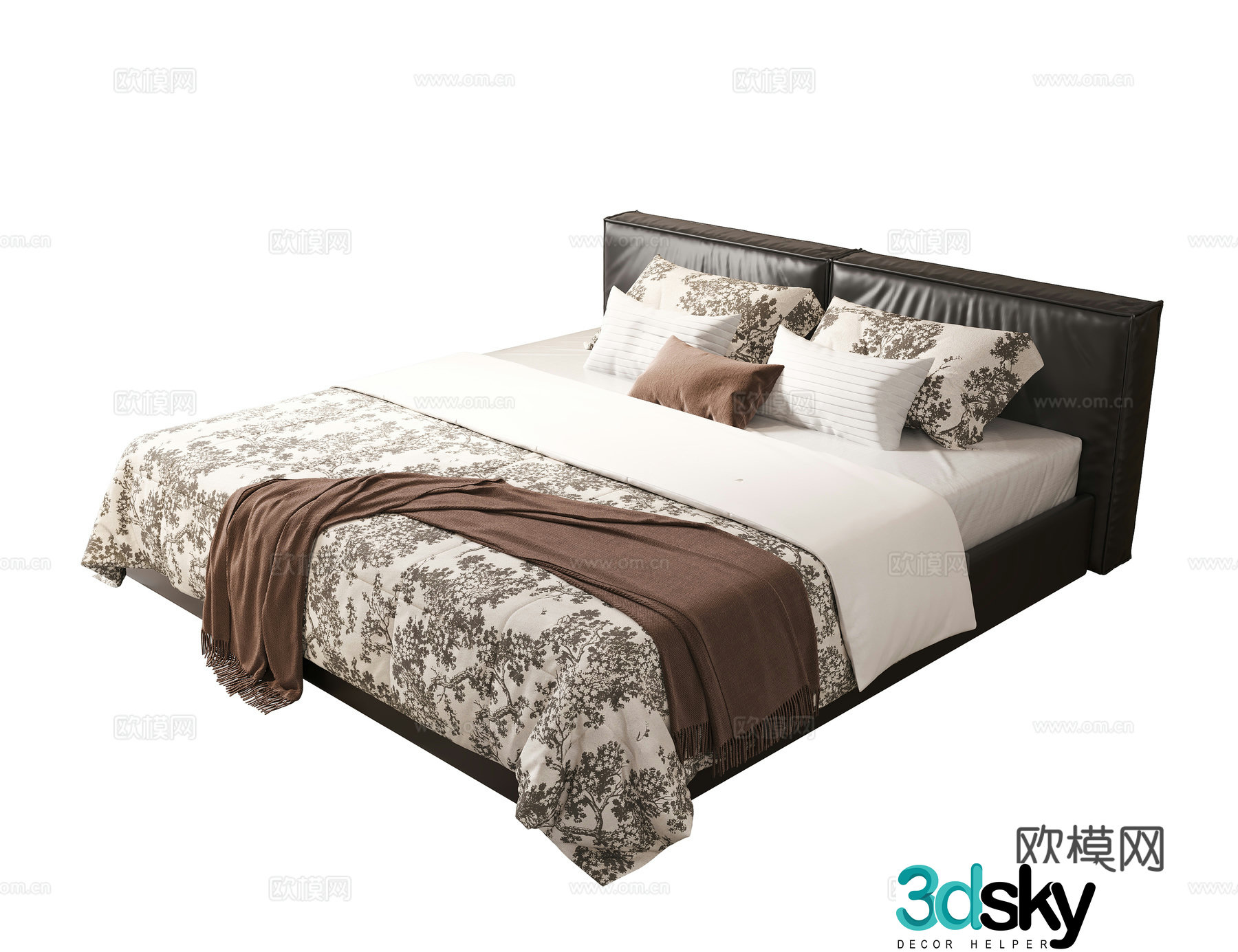 French double bed master bedroom bed 3d model