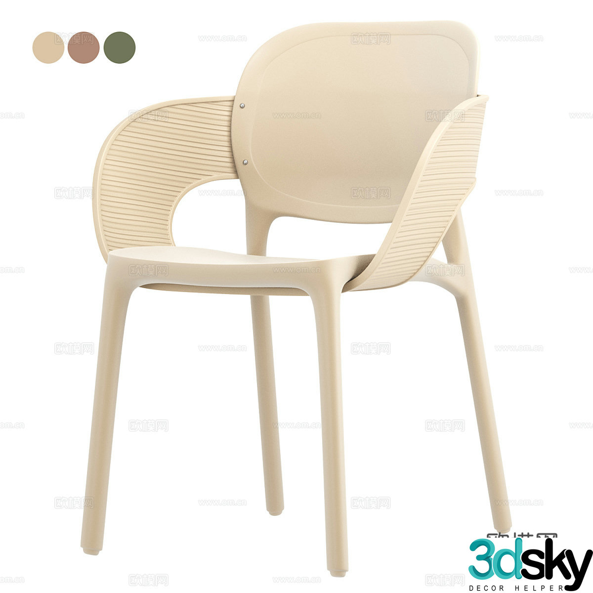 Modern creamy rattan fabric single chair 3d model