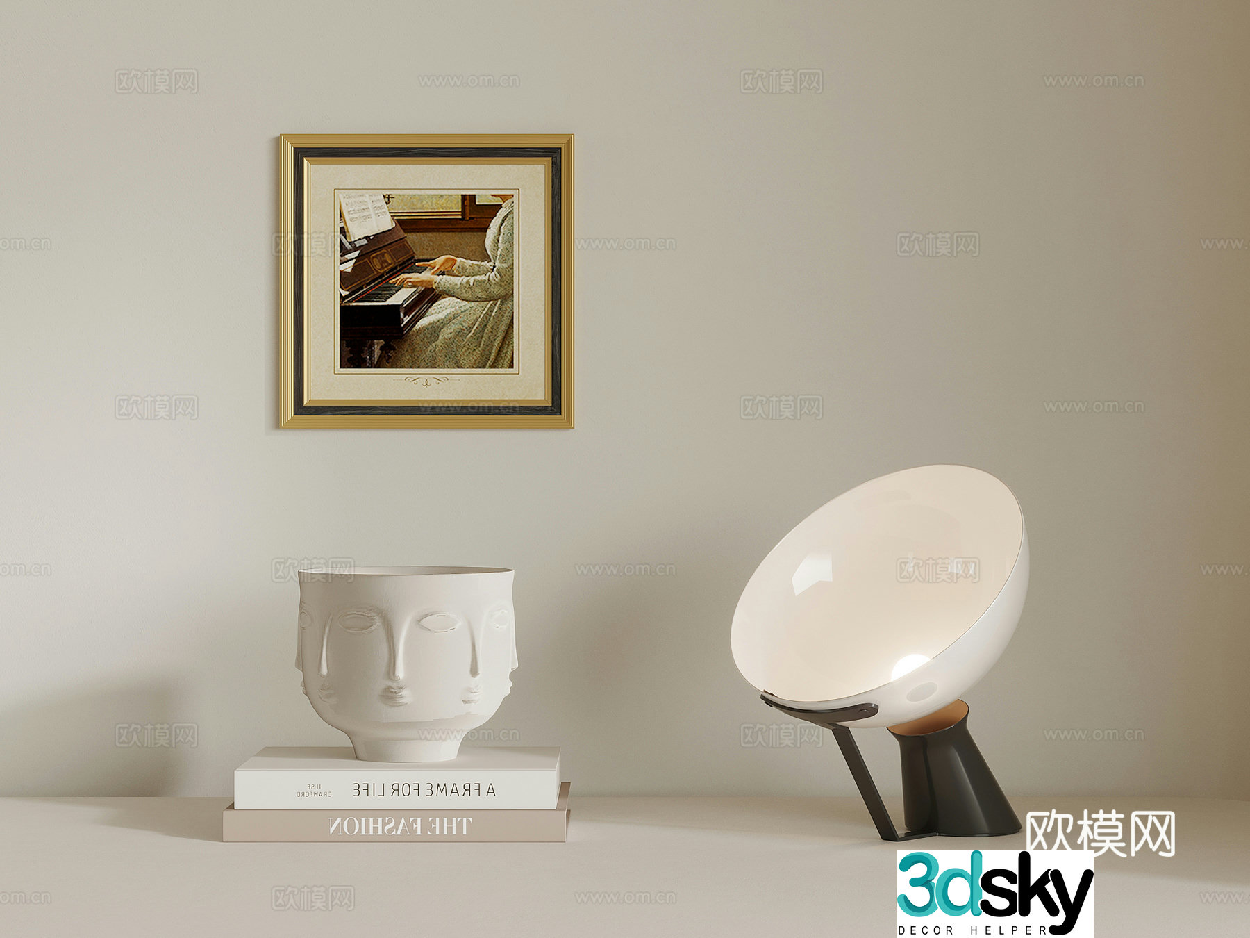 Table lamp Modern cream wind table lamp Book ornament Hanging painting 3d model