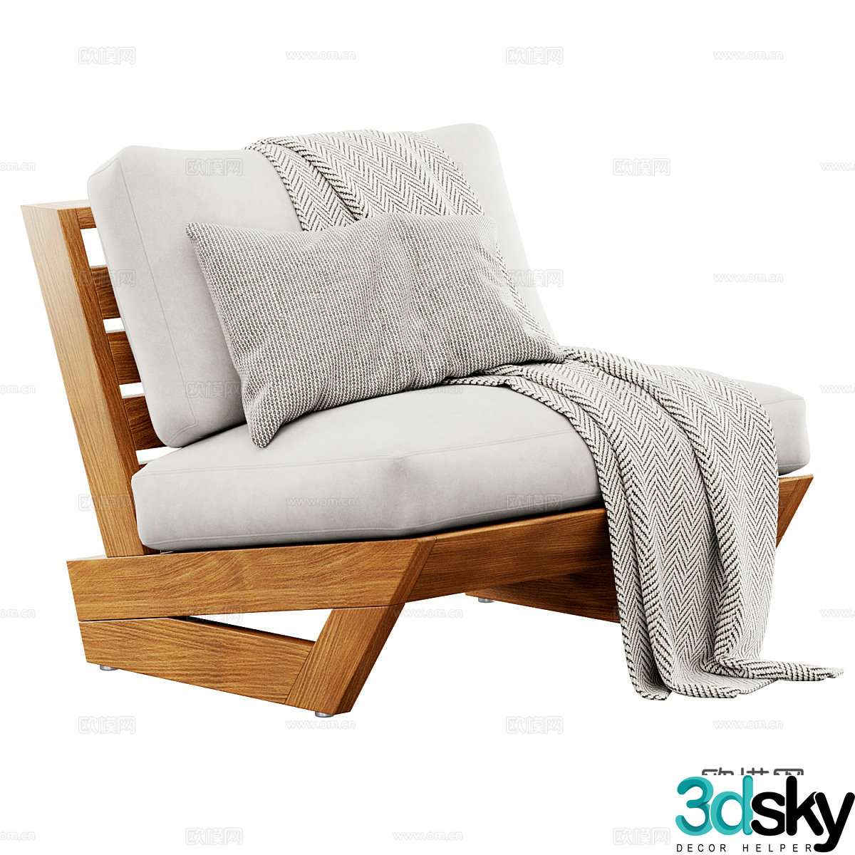 New Chinese style wooden fabric sofa chair 3D model