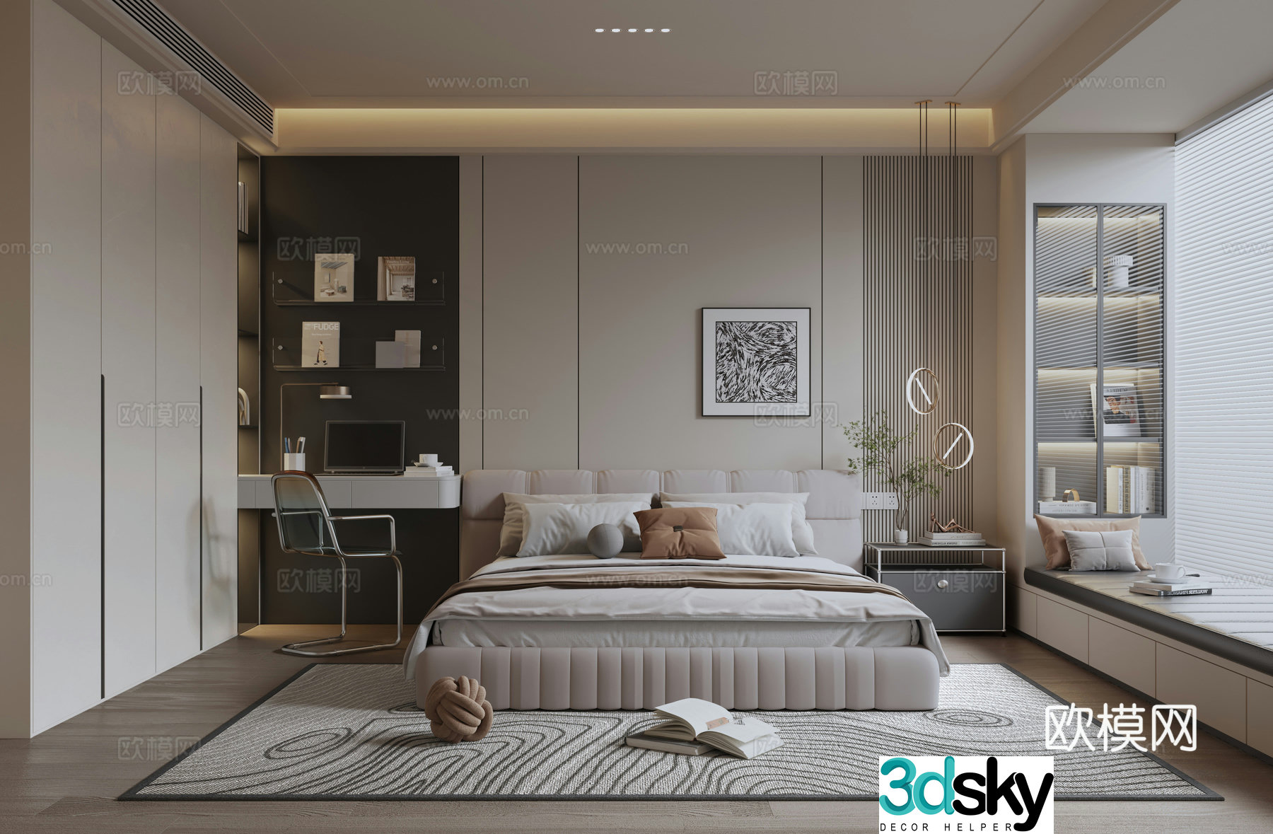 Modern minimalist home bedroom 3d model