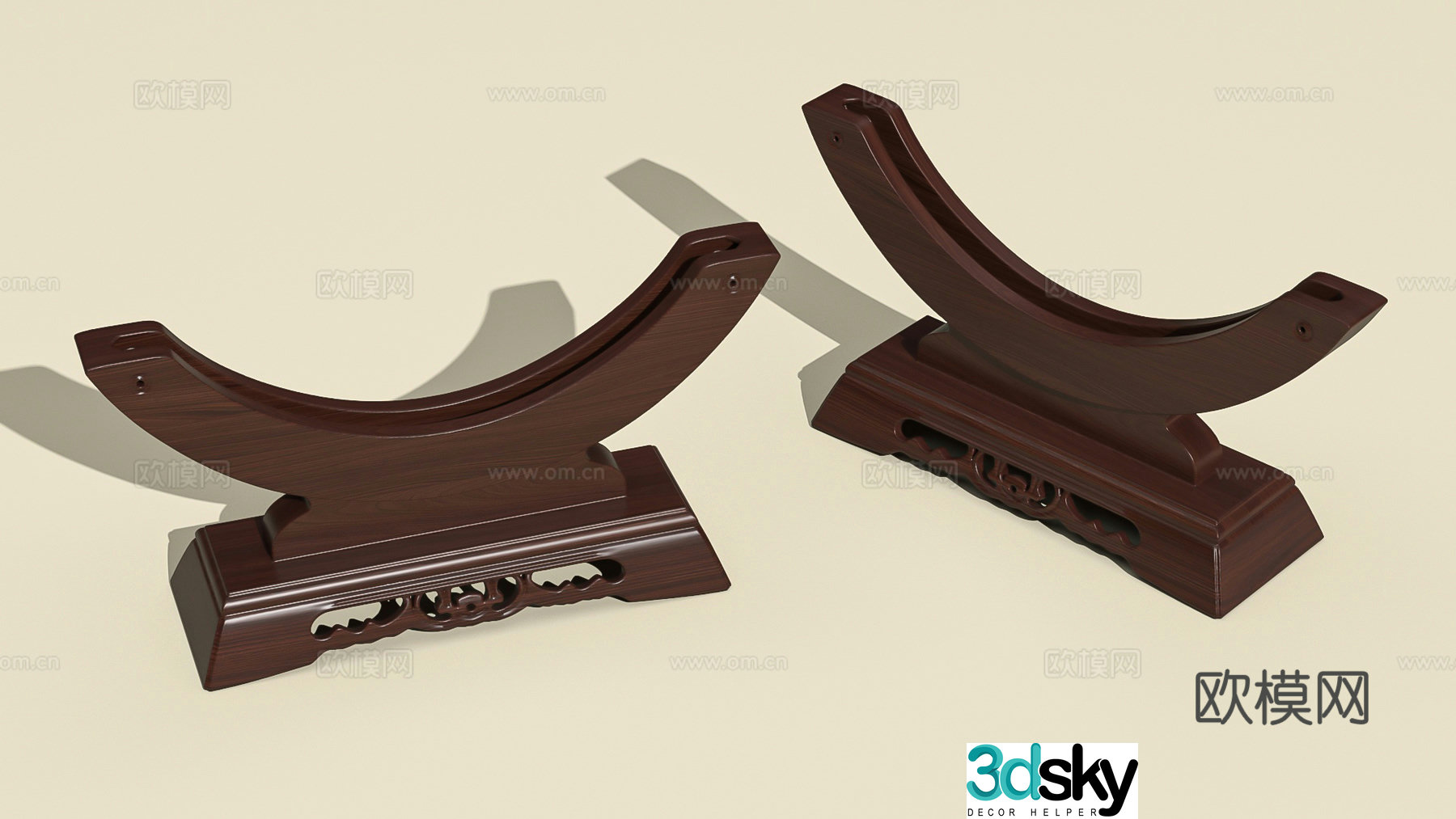 Peaceful buckle base bracket solid wood round ornament bracket porcelain plate jade bi base ornament 3D model