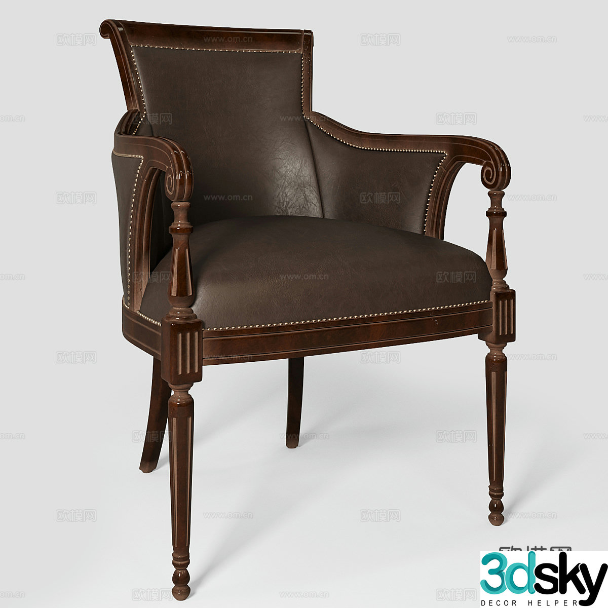 American retro leather wooden chair 3d model