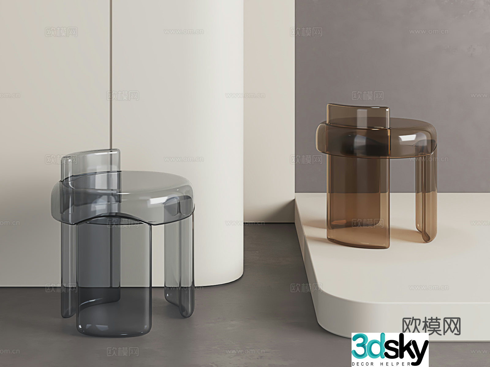 Modern acrylic stool transparent shoe changing stool simple low stool 3D model