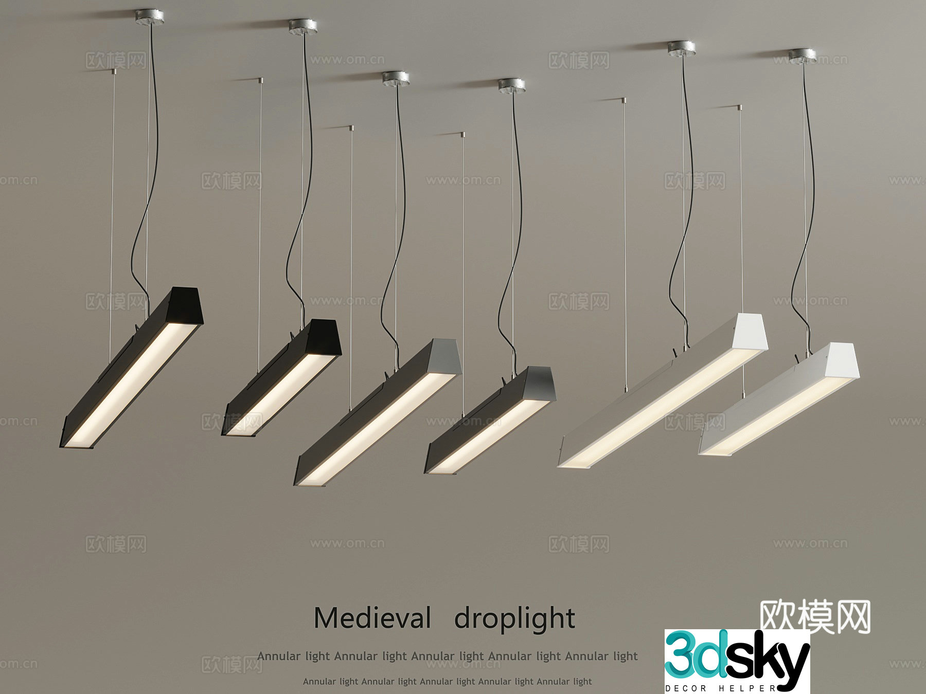 Modern long chandelier office chandelier 3d model