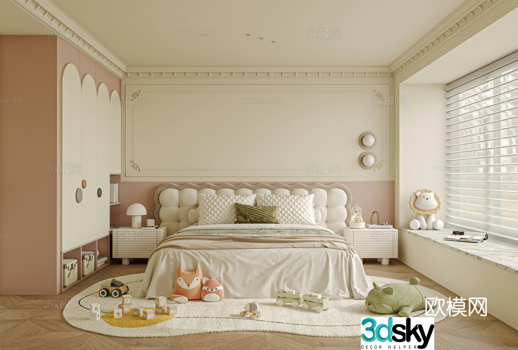 French children’s room bedroom bed nightstand 3d model