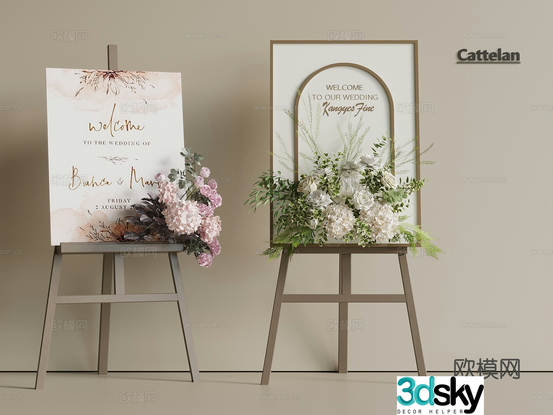 Light luxury Italian style guide sign, welcome sign, wedding sign, 3D model