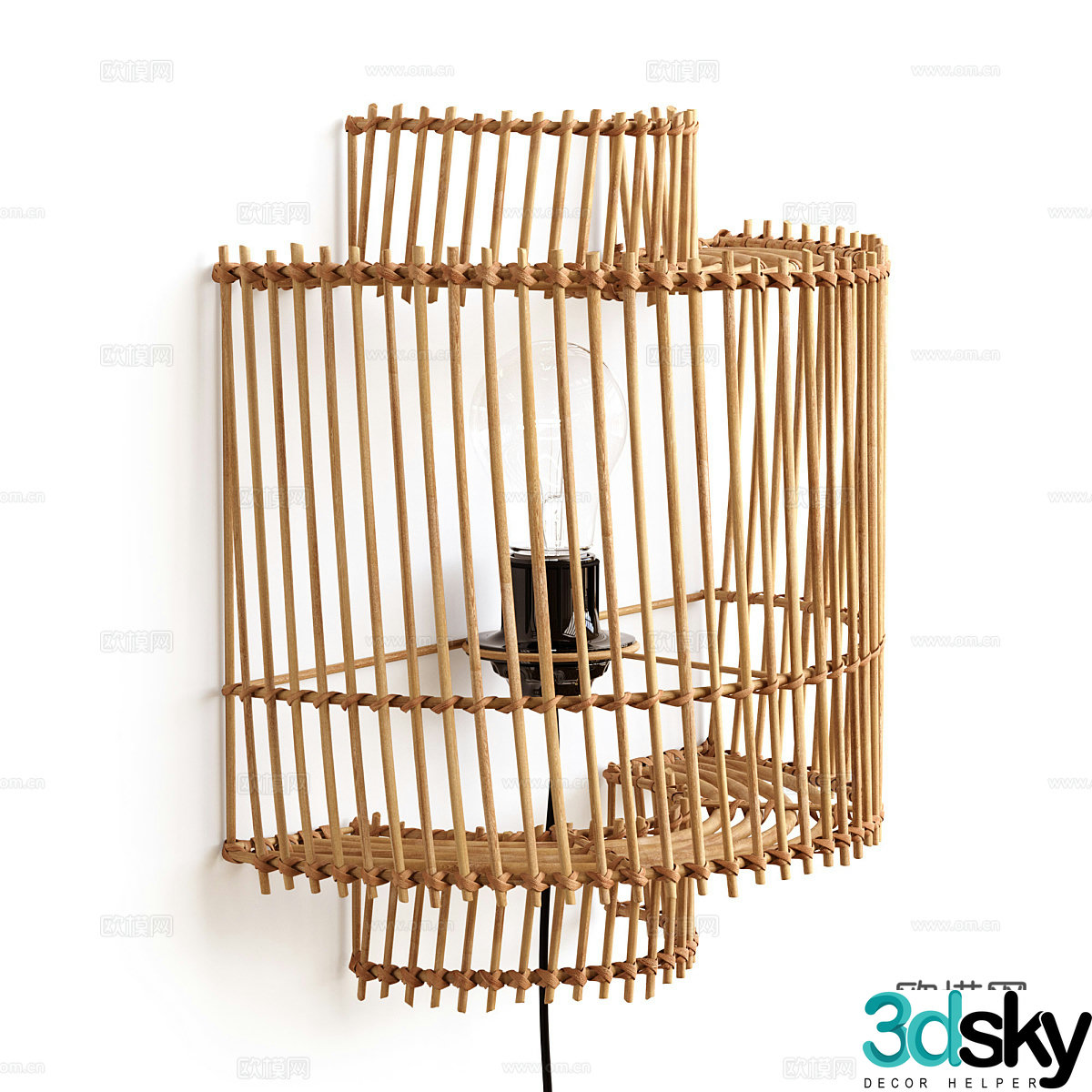 New Chinese style log rattan decorative wall lamp 3D model