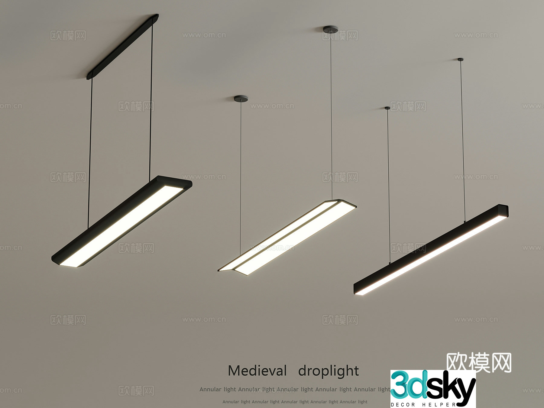 Modern long chandelier office chandelier 3d model