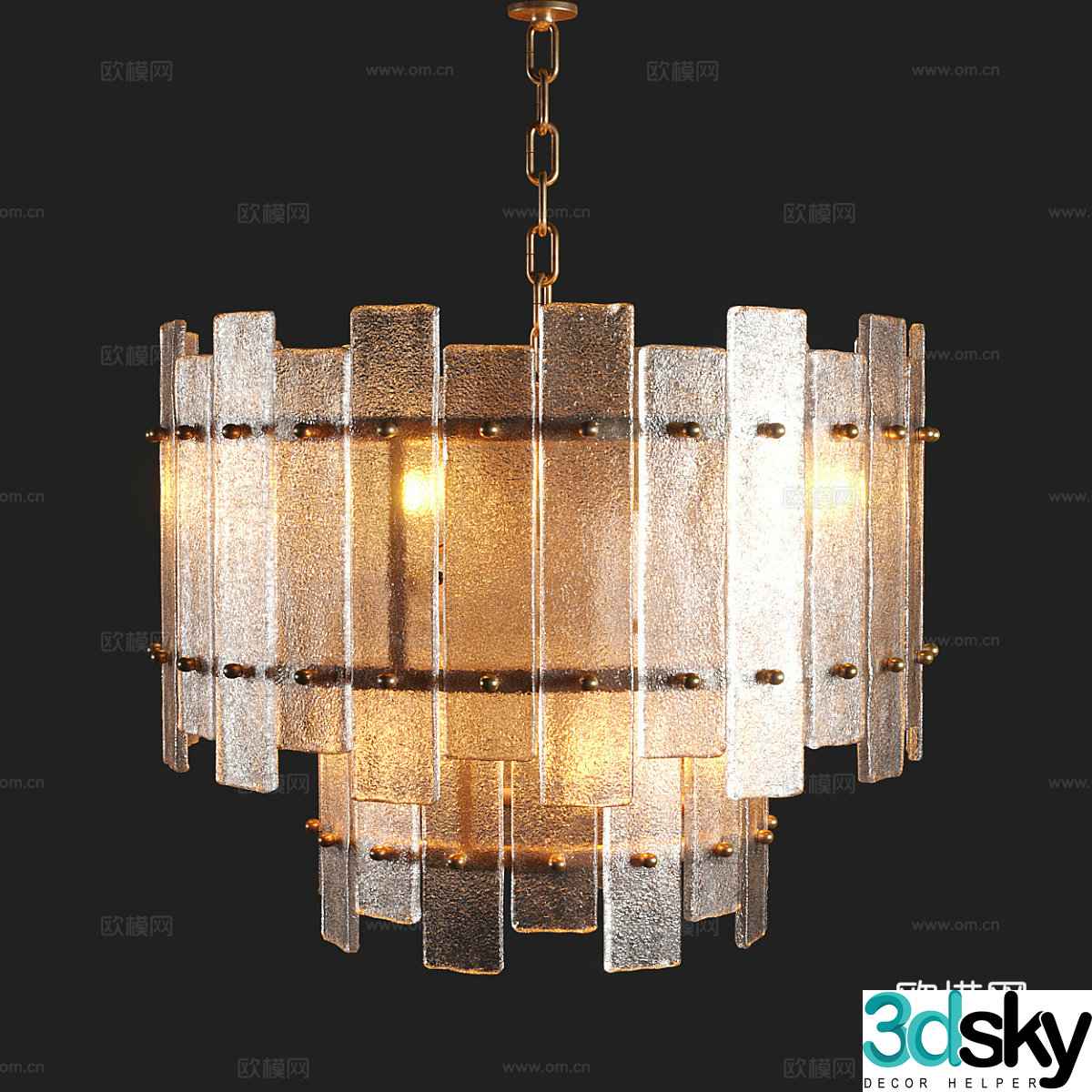 Modern light luxury metallic glass chandelier 3d model