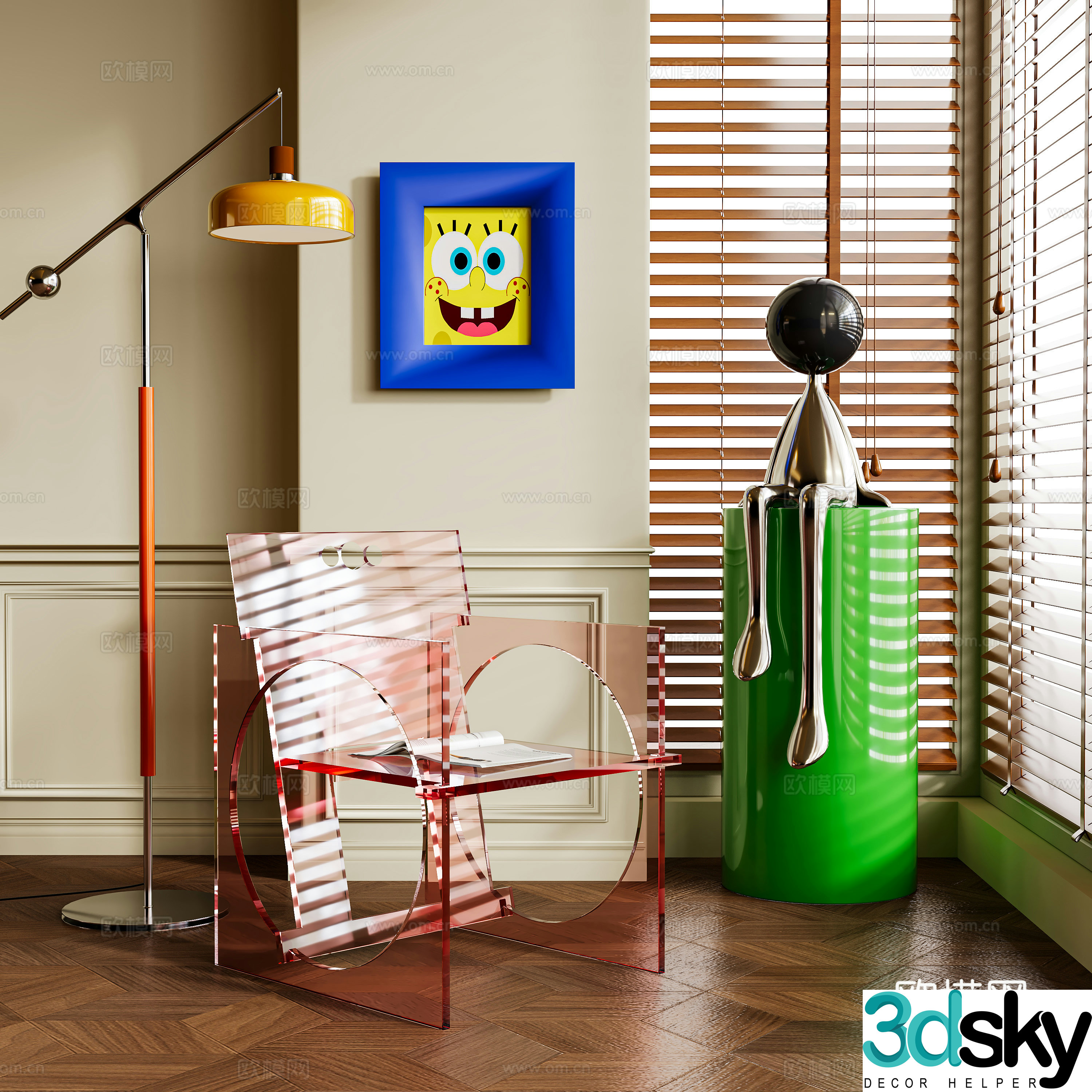 Modern acrylic lounge chair Bauhaus Memphis dopamine floor lamp Modern light luxury 3D model