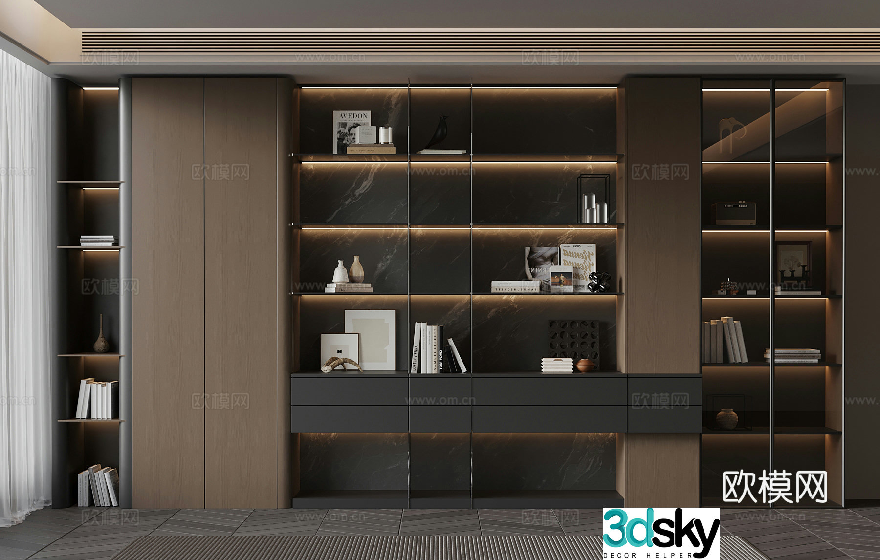 Italian minimalist bookcase books ornament decoration 3d model