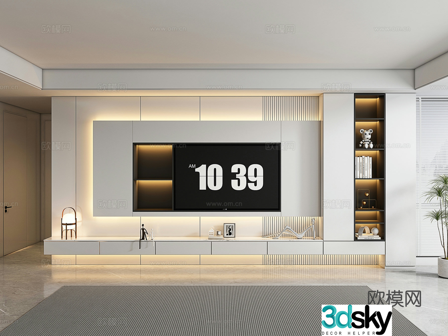 Modern TV cabinet background wall 3d model