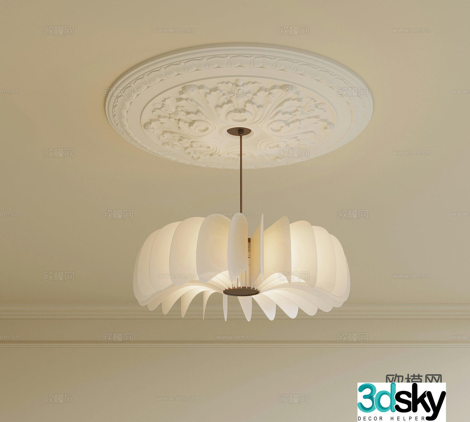French Creamy Chandelier Light Tray 3D Model