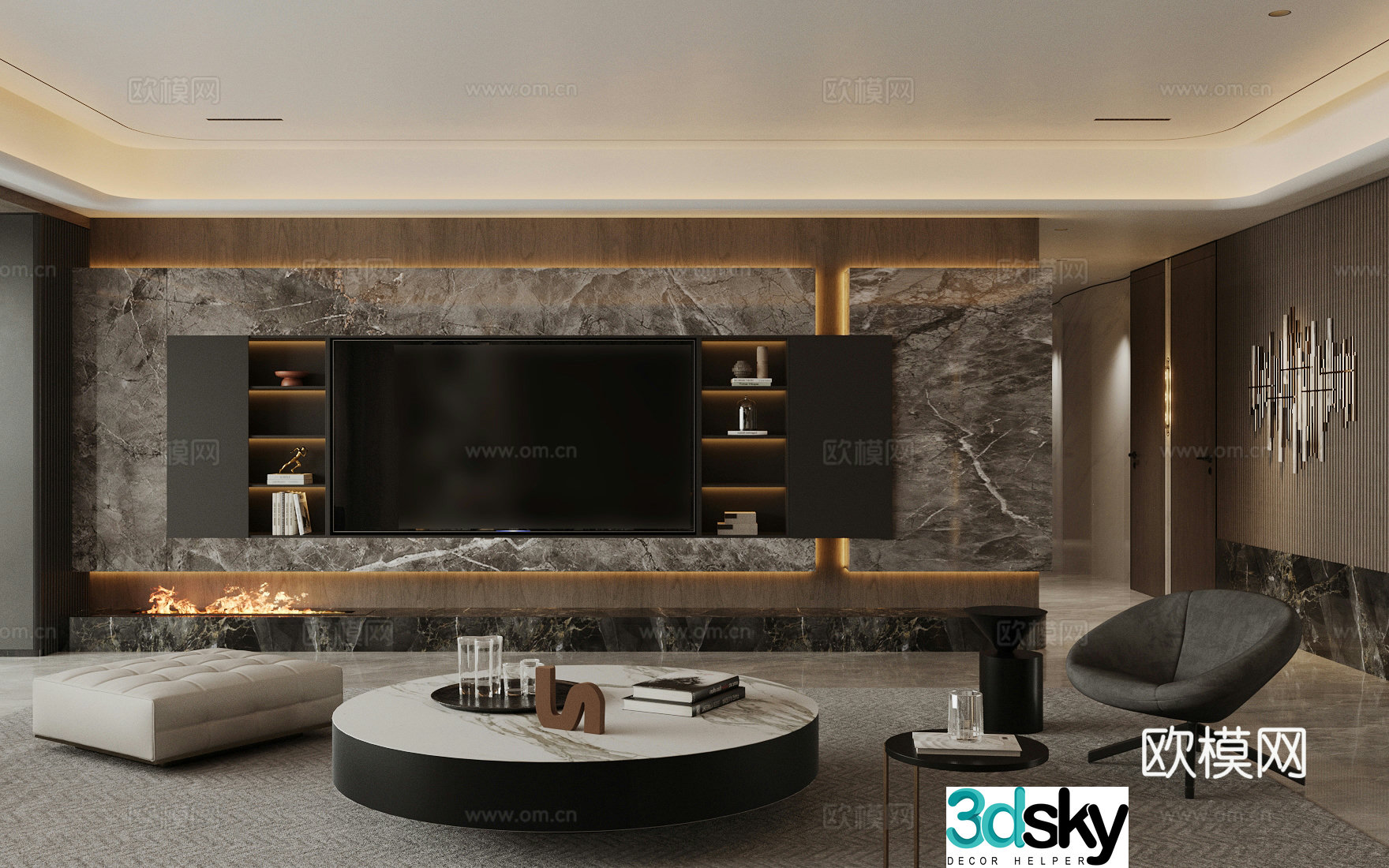 Modern Italian home living room Light luxury Italian living room Living room Background wall Marble background wall 3d model