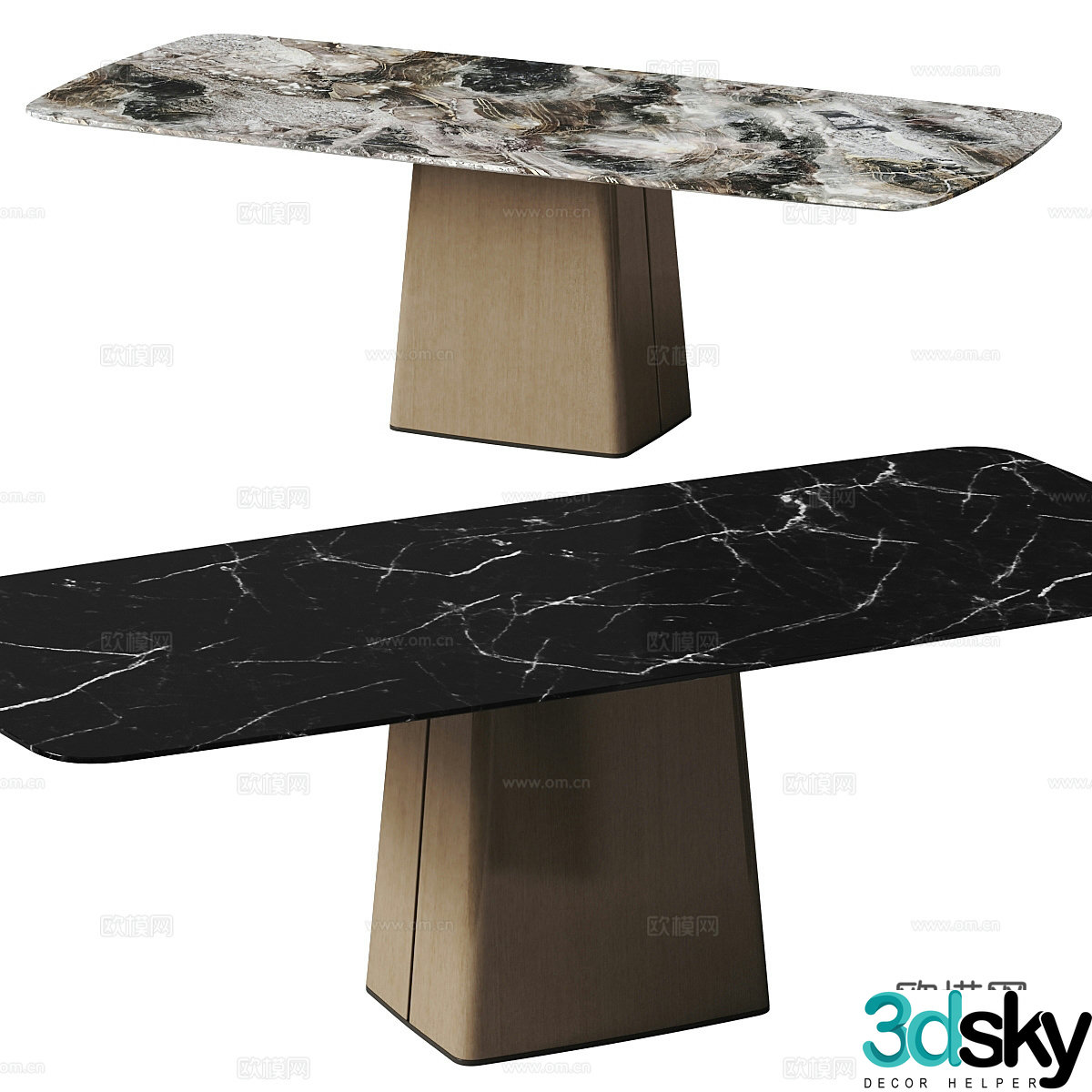 Modern Italian light luxury marble rock slab dining table 3D model