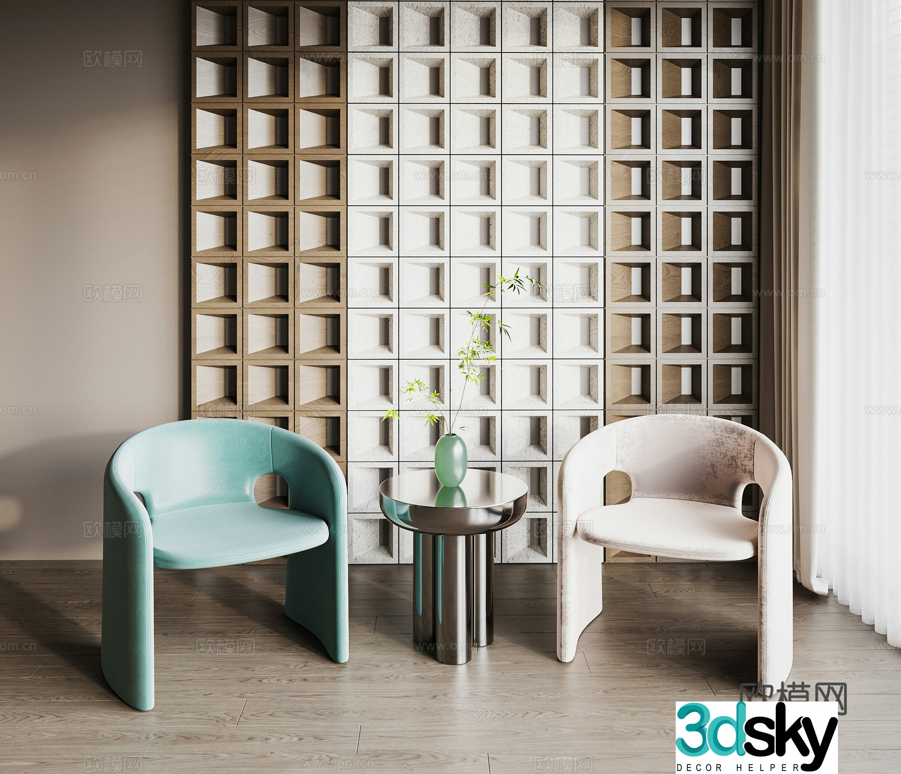 Modern single chair special-shaped single chair leather single chair chair coffee table combination 3D model