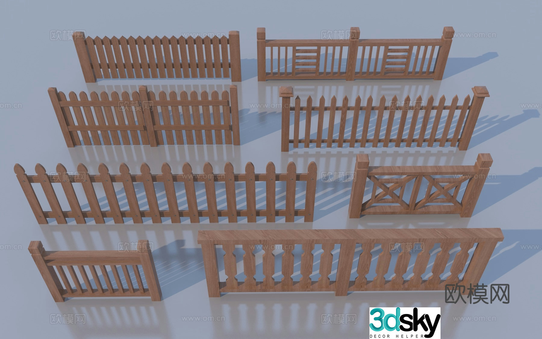 Chinese wooden railing 3d model
