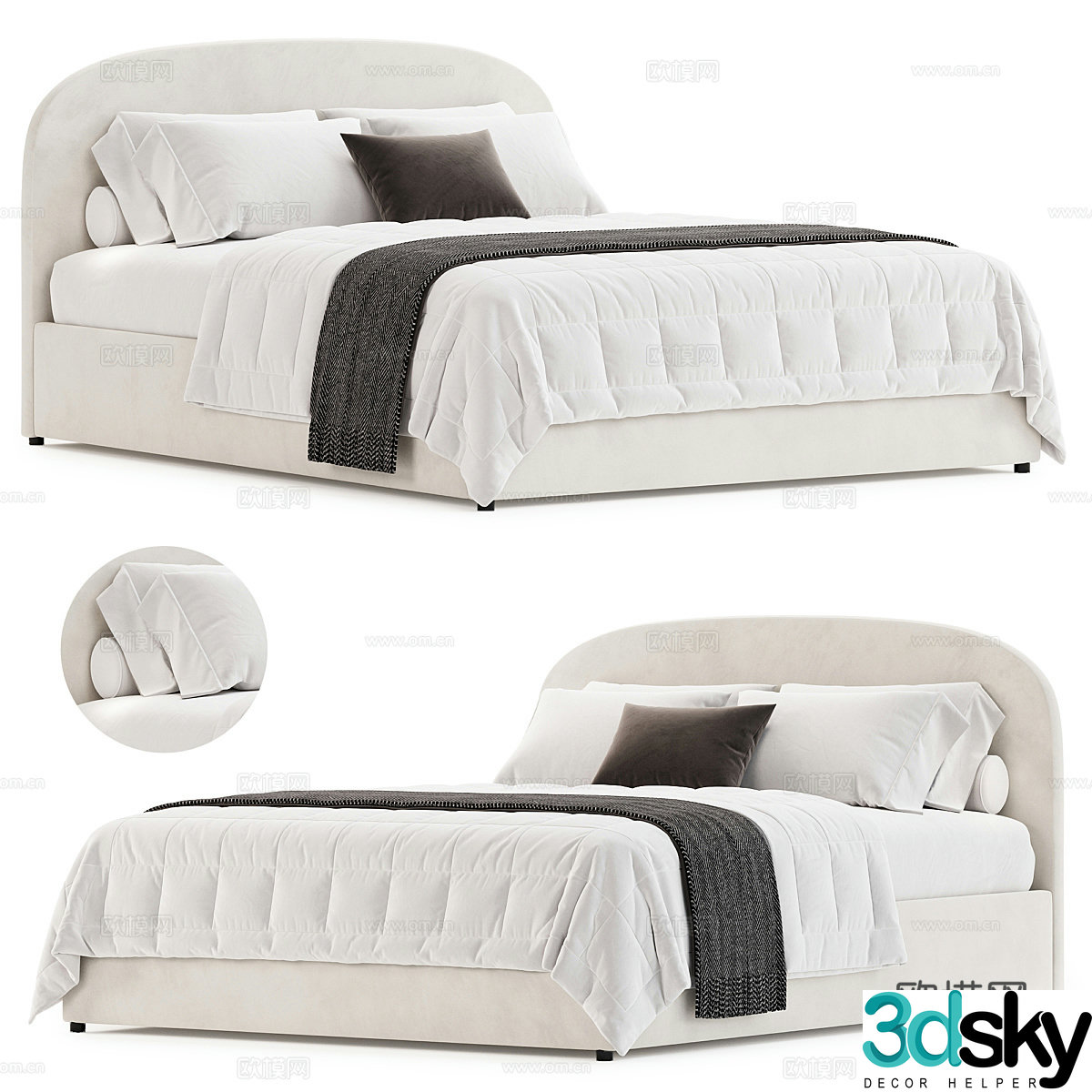 Modern cream style fabric double bed 3d model