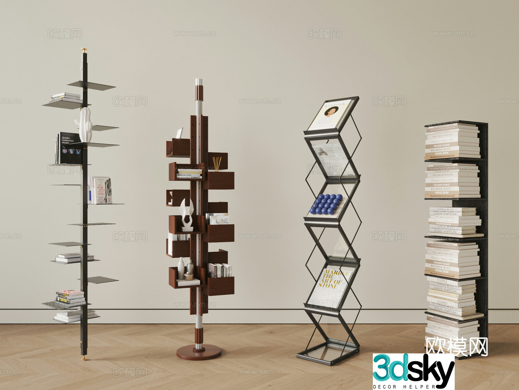 Modern Middle Style Bookshelf Rotating Bookshelf Decorative Shelf Books Bookcase 3D Model