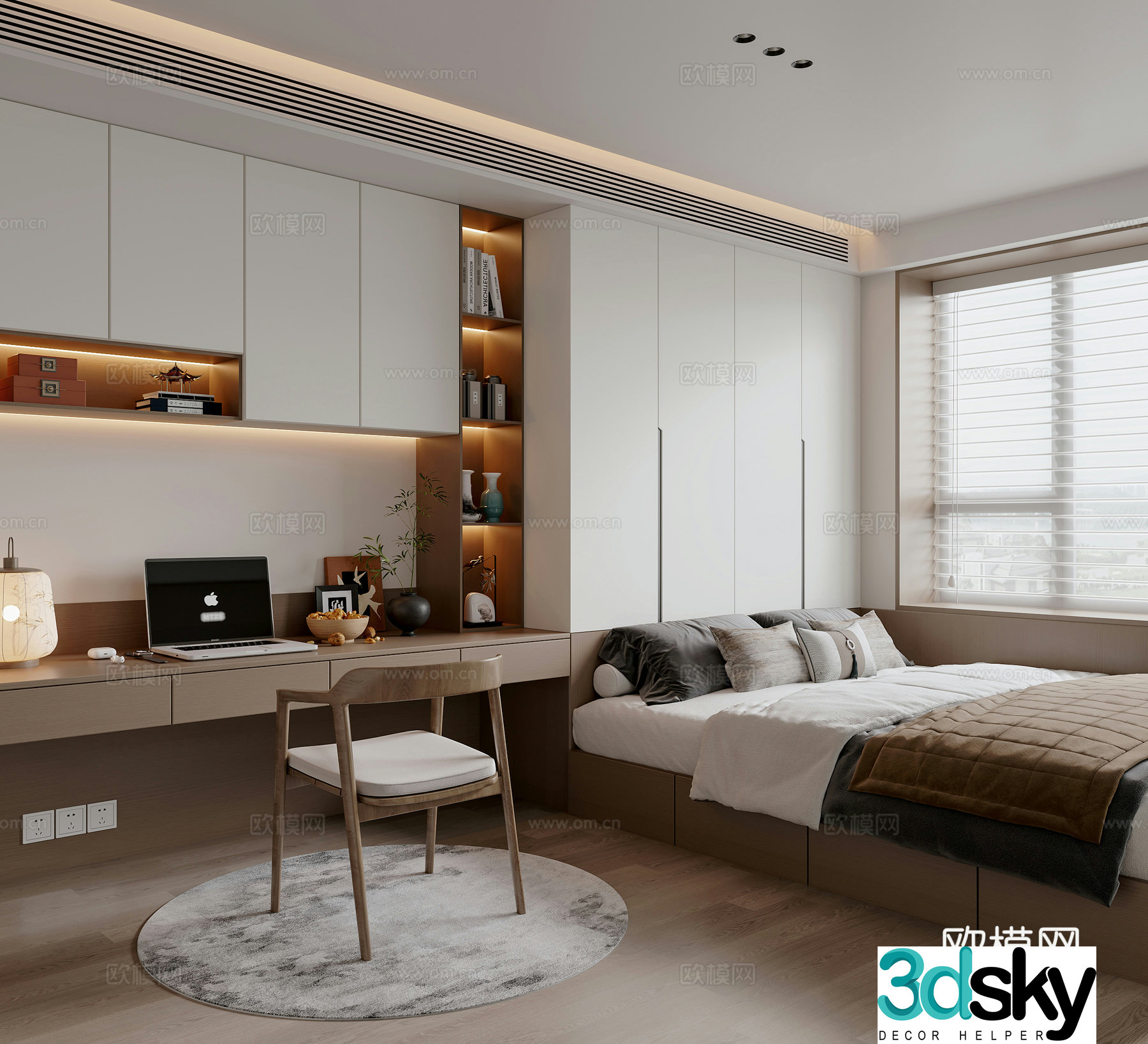 New Chinese Song style tatami bedroom 3D model