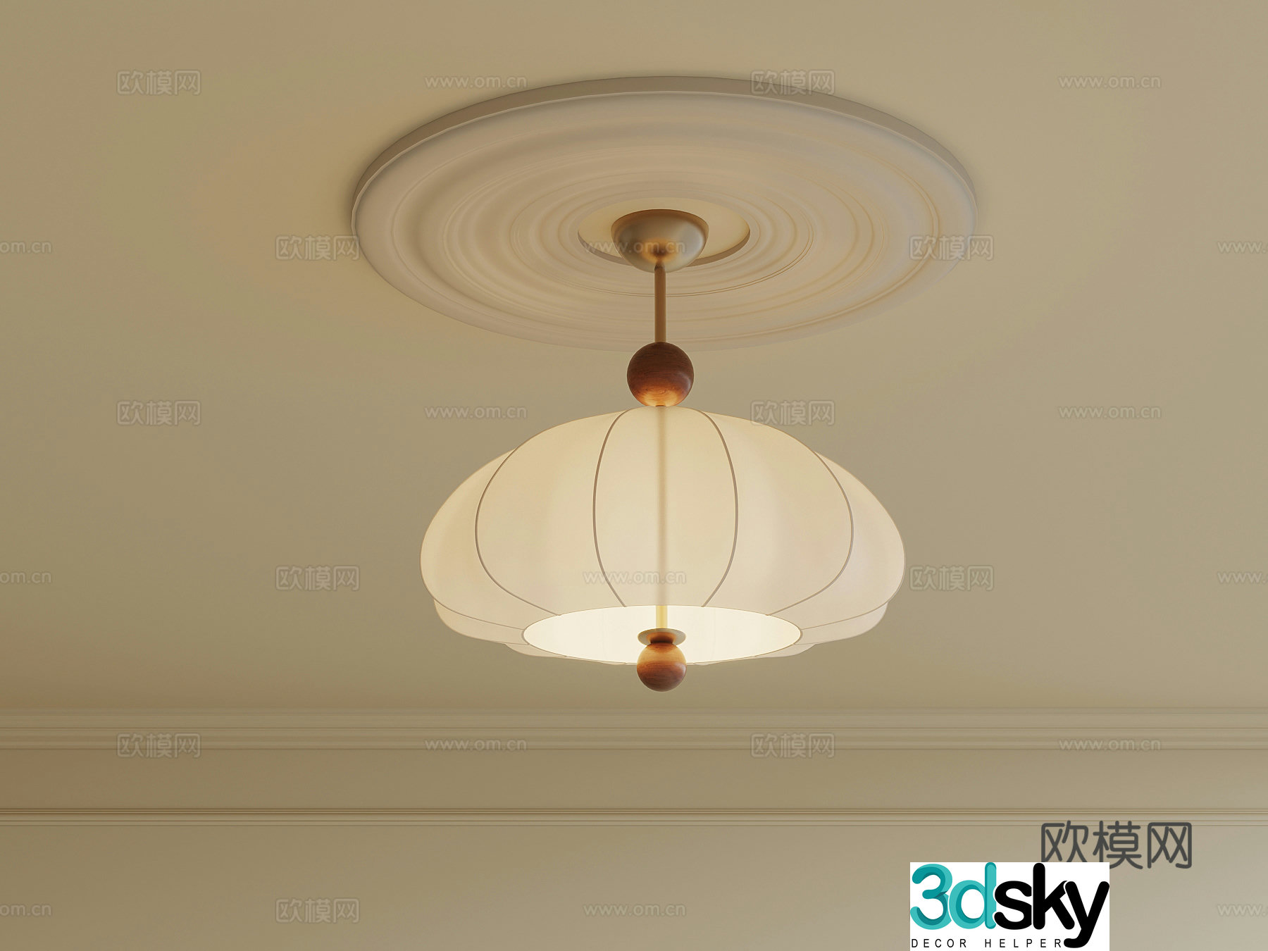 French cream chandelier master bedroom ceiling 3D model