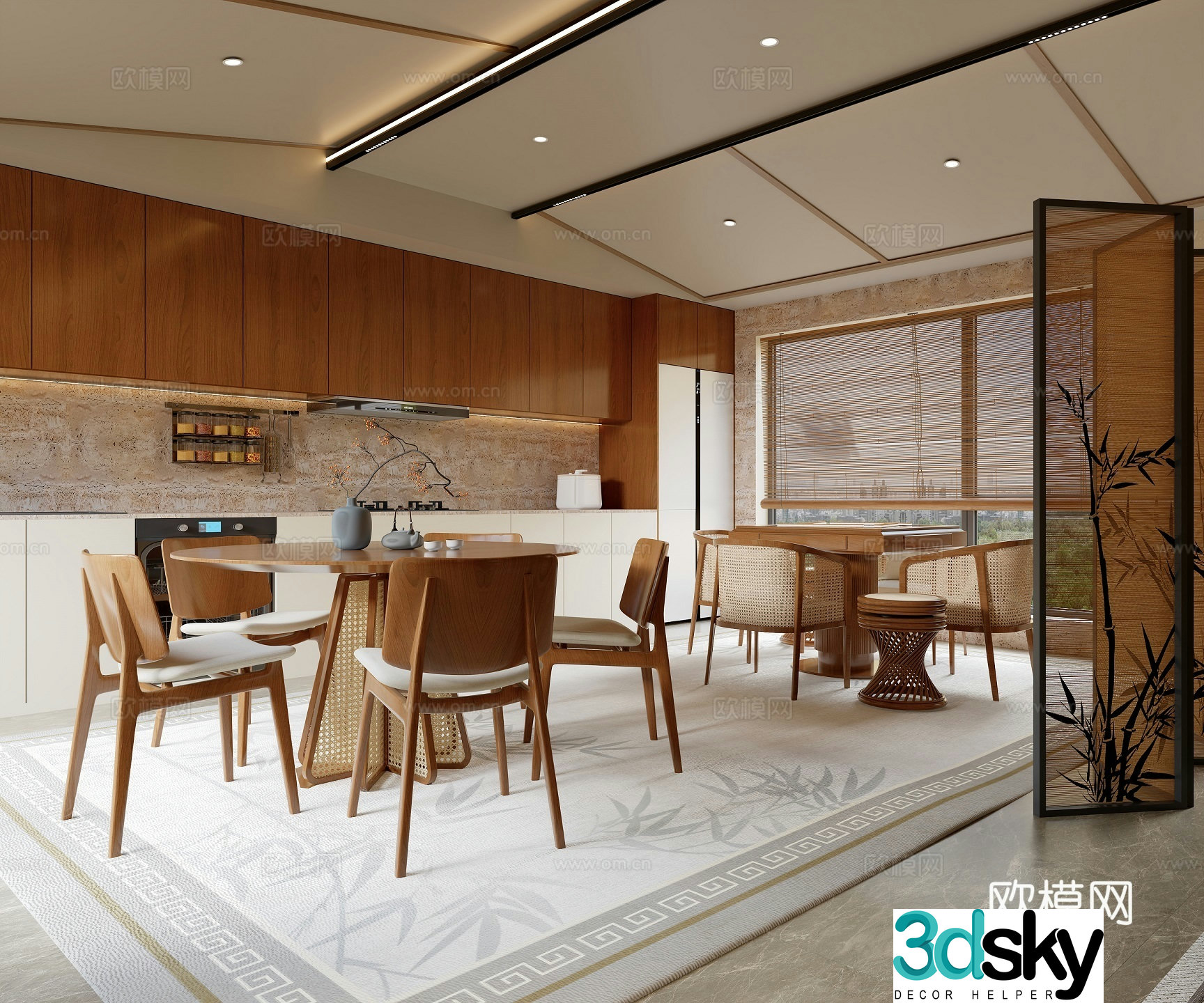 Song style aesthetic living and dining room 3D model