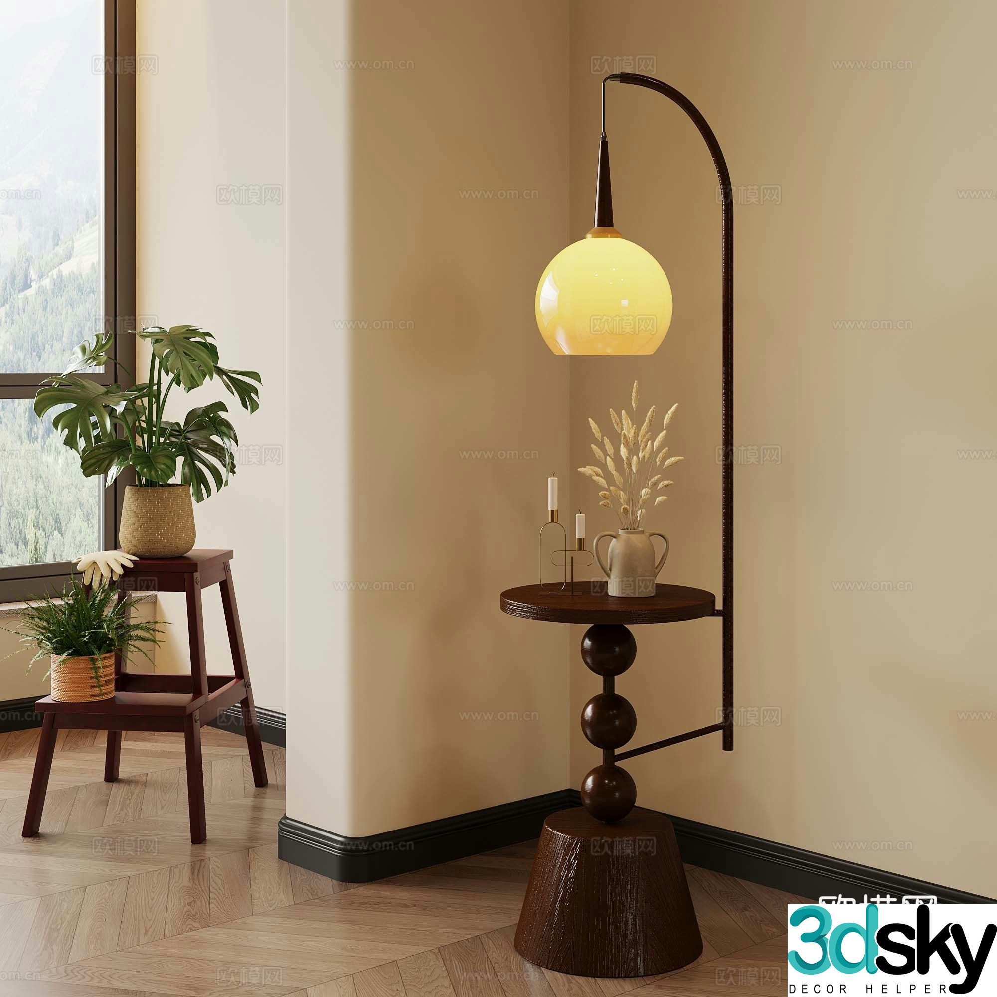 French floor lamp side table floor lamp corner table floor lamp 3D model