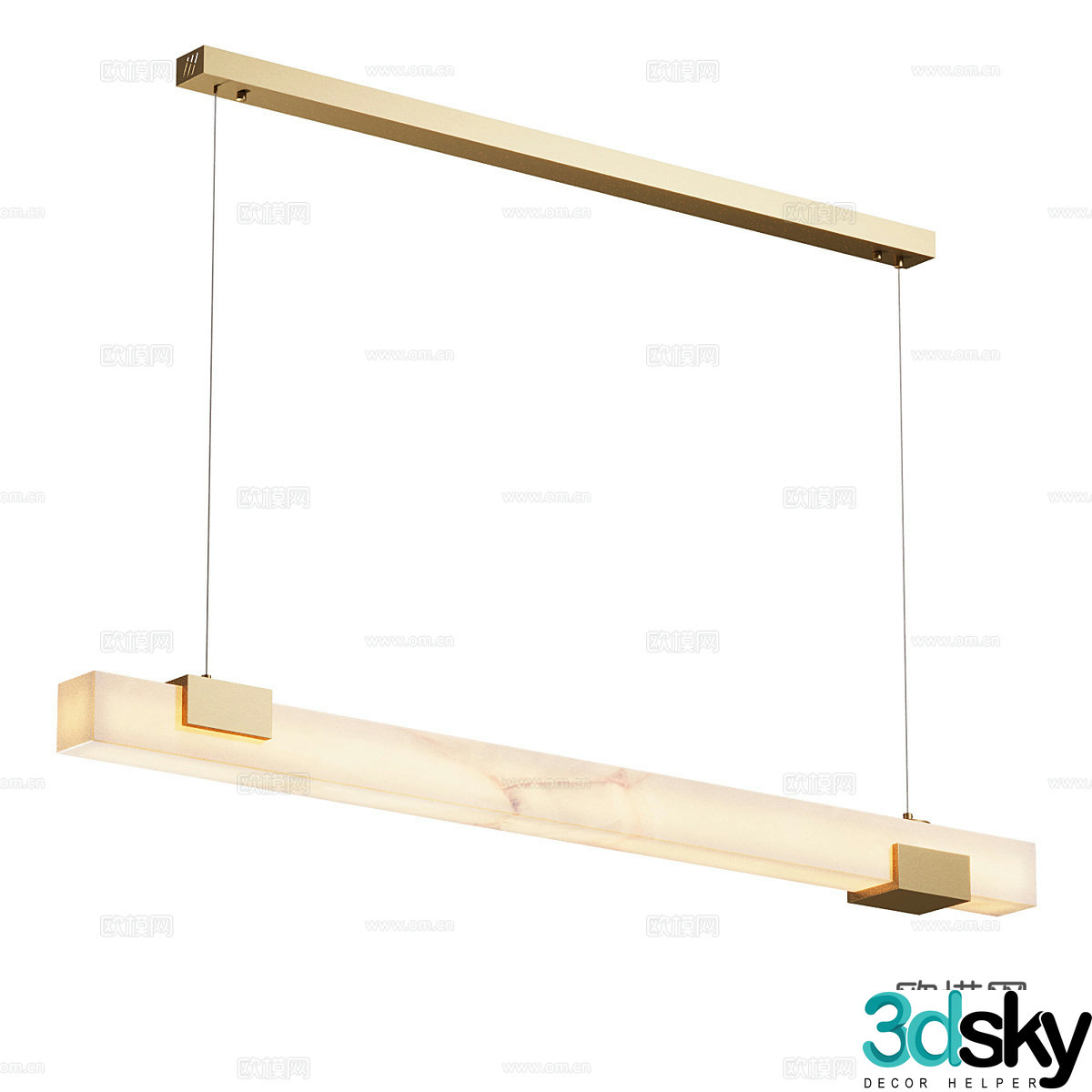 Modern light luxury translucent stone long strip chandelier 3D model