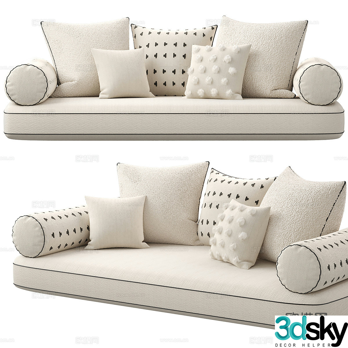 New Chinese style fabric bay window cushion pillow 3D model