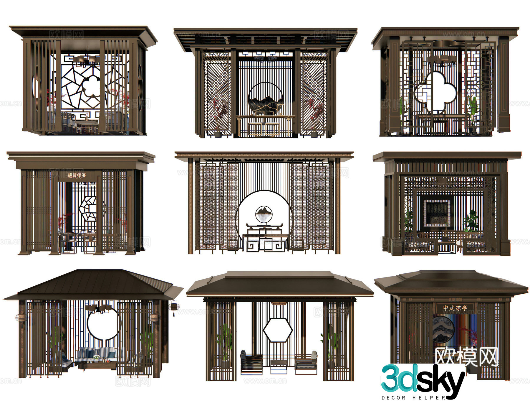 New Chinese style corridor frame pavilion pavilion courtyard pavilion pavilion garden tea pavilion gallery waterside pavilion 3D model