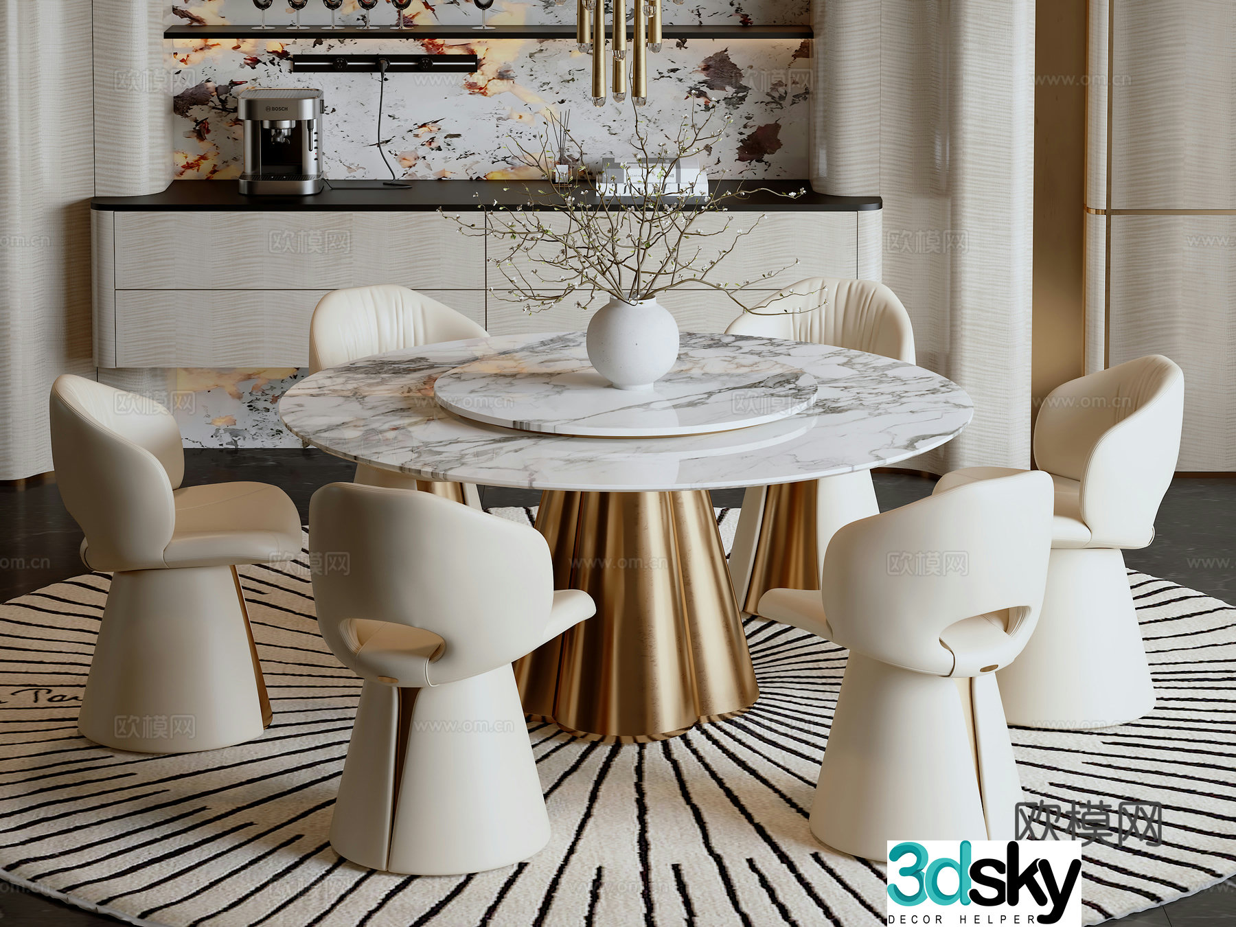 Modern light luxury dining table and chair combination 3D model