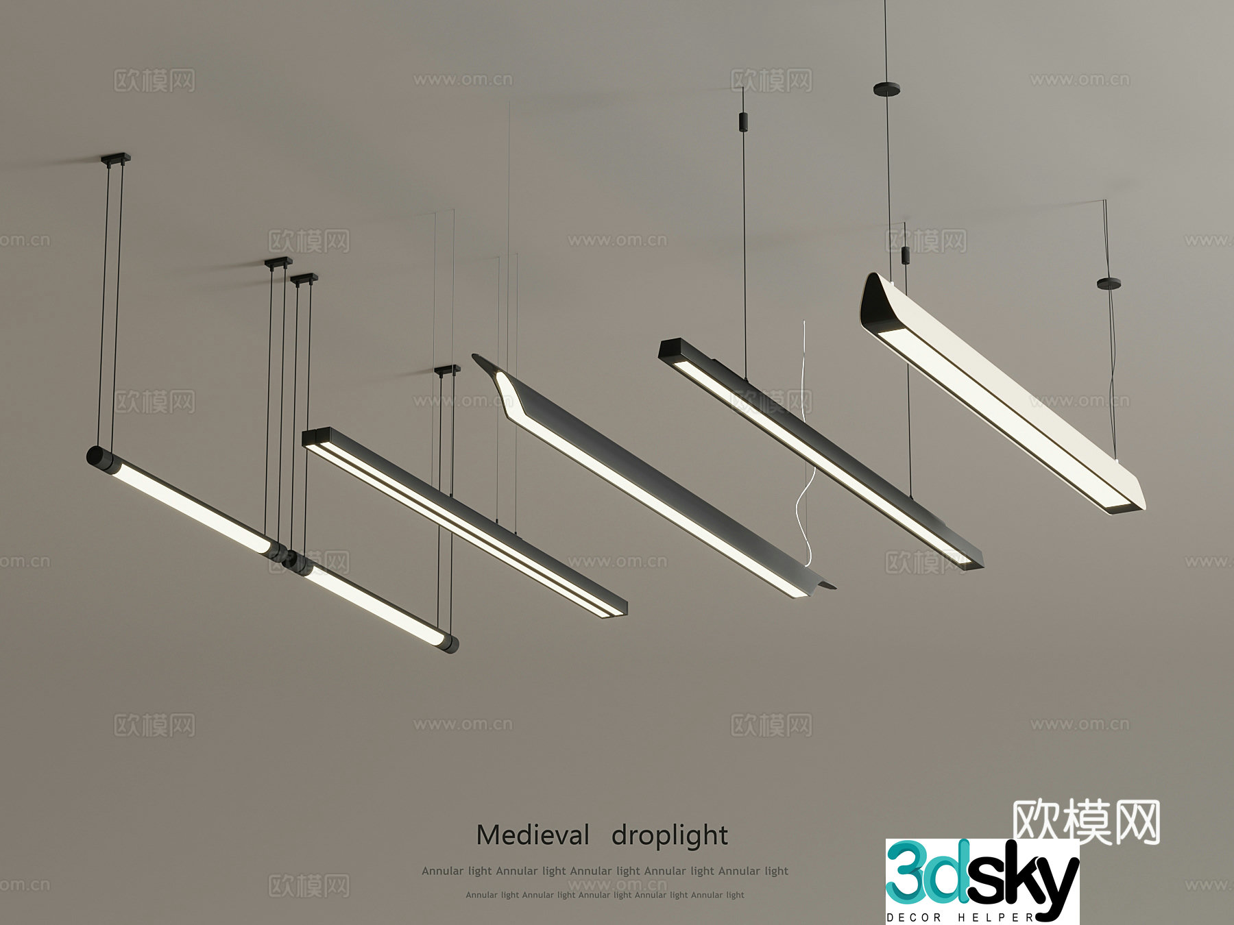 Modern long chandelier office chandelier 3d model