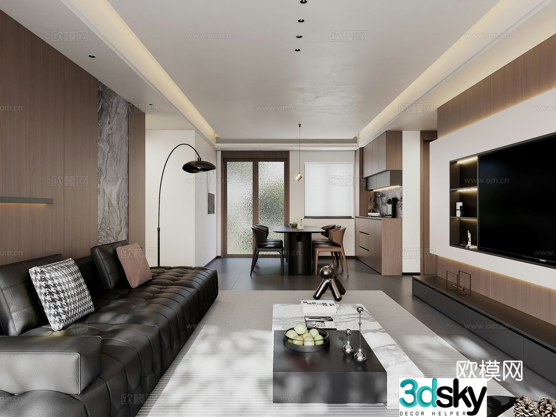 Modern Italian dining room TV balcony cabinet background wall sofa dining table combination sideboard 3D model