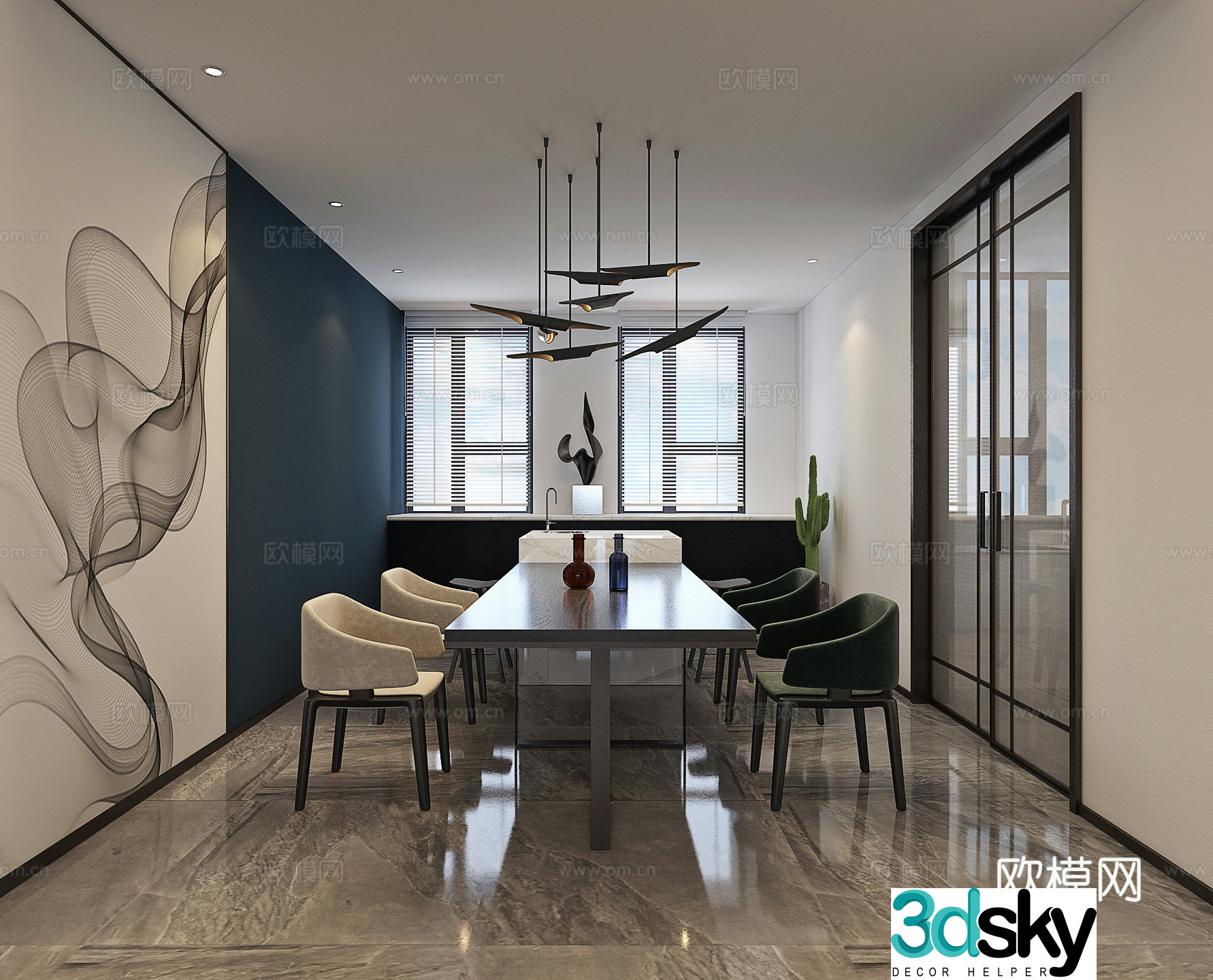 Modern minimalist living room dining room fabric sofa set dining chair 3d model
