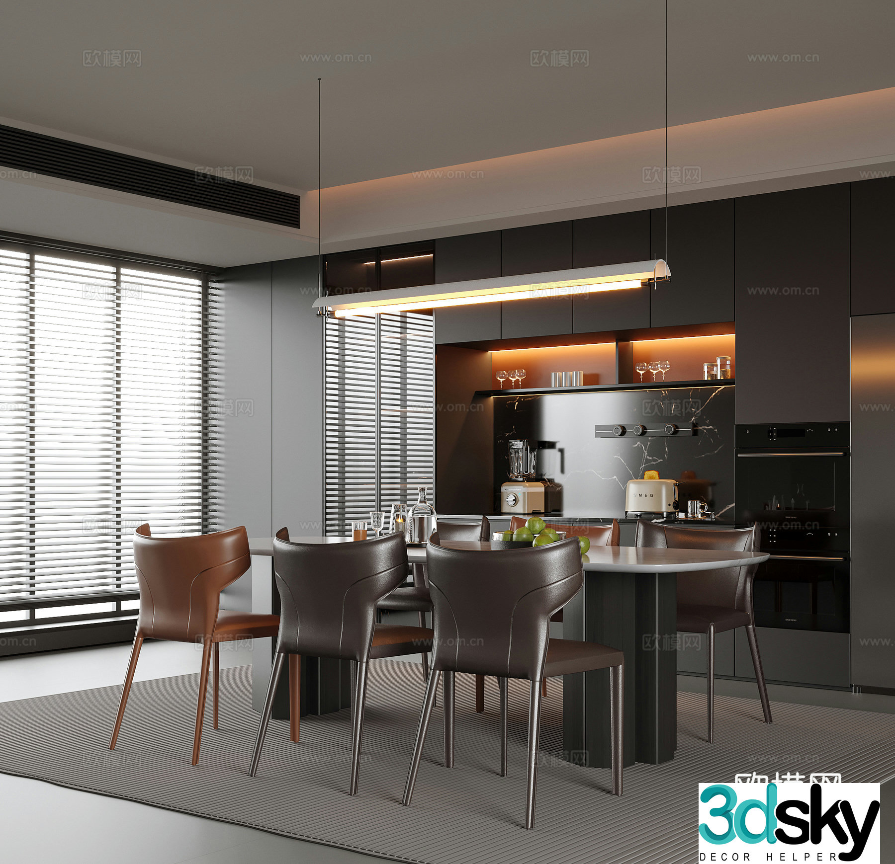 Modern restaurant sideboard wine cabinet dining table and chair 3d model